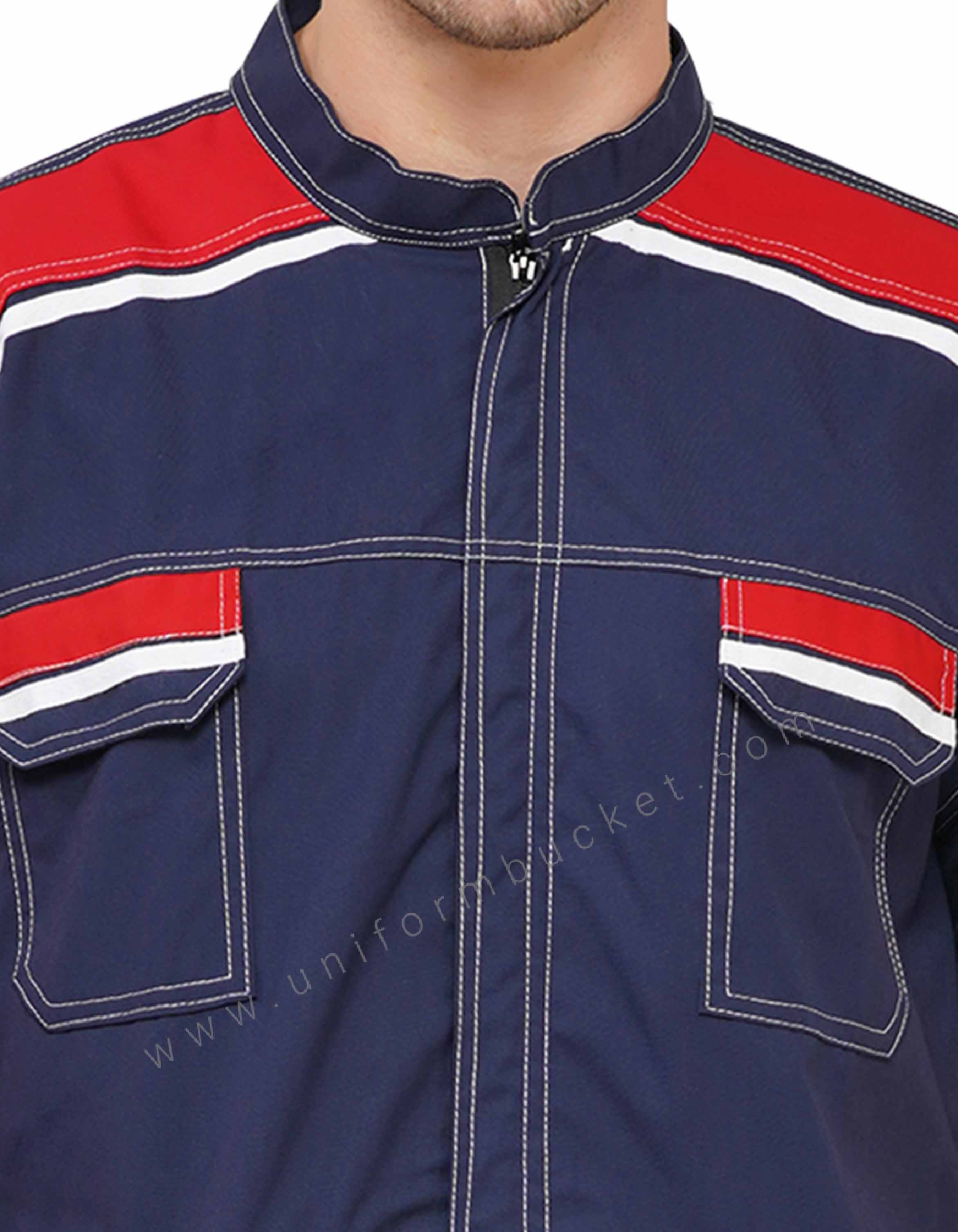 Ink Blue Dungaree with red & white Contrast & overall upper double stitch thumbnail 4