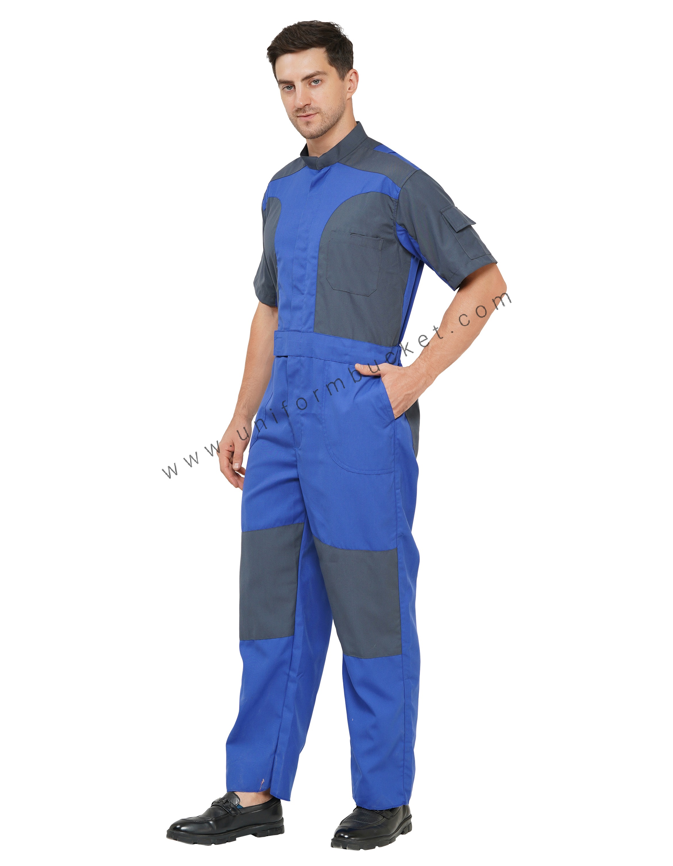 Royal Blue Designer Dungaree With Dark Grey Trim with Half Sleeve thumbnail 2