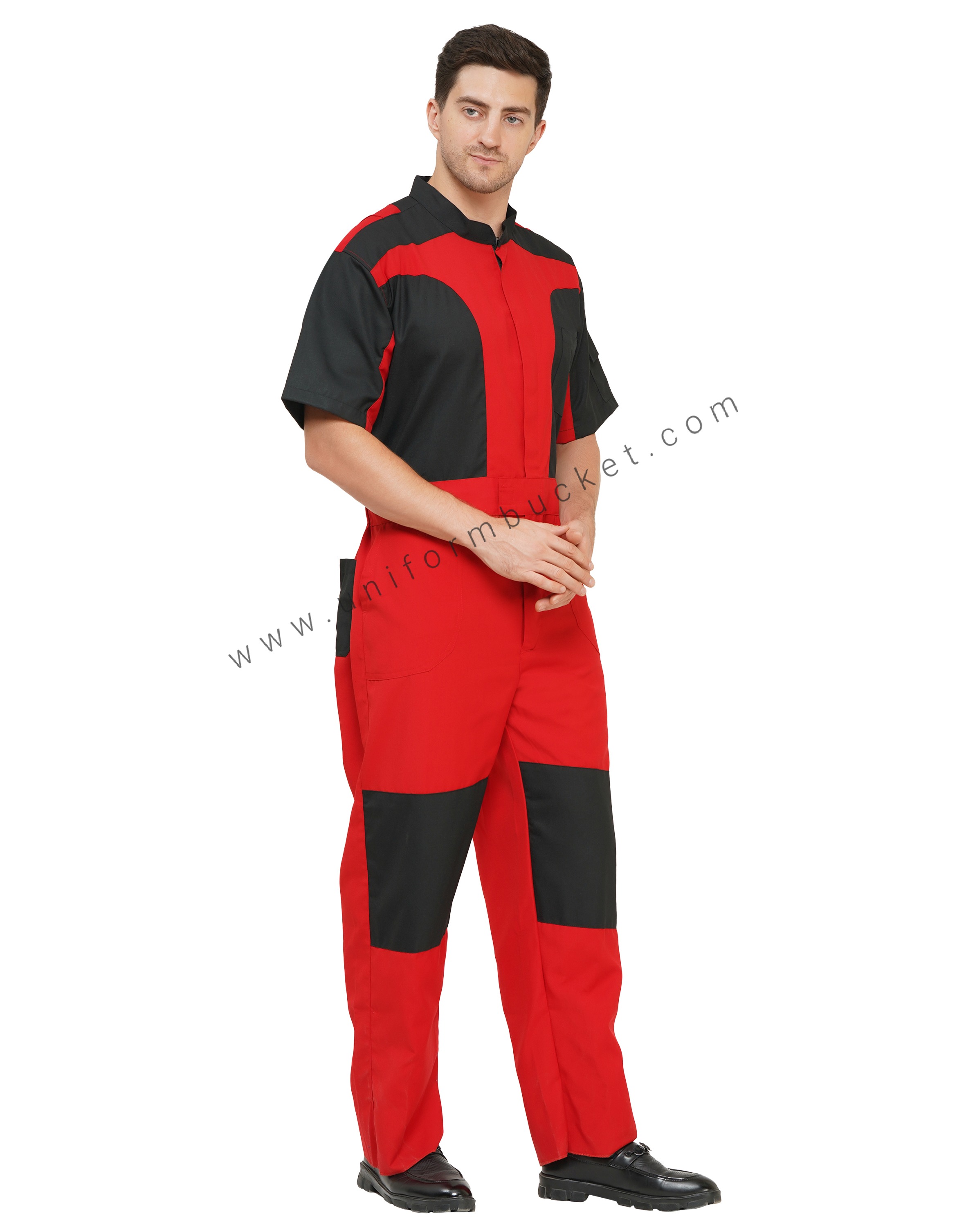 Red Designer Dungaree With Black Trim with Half Sleeve With Pocket thumbnail 4