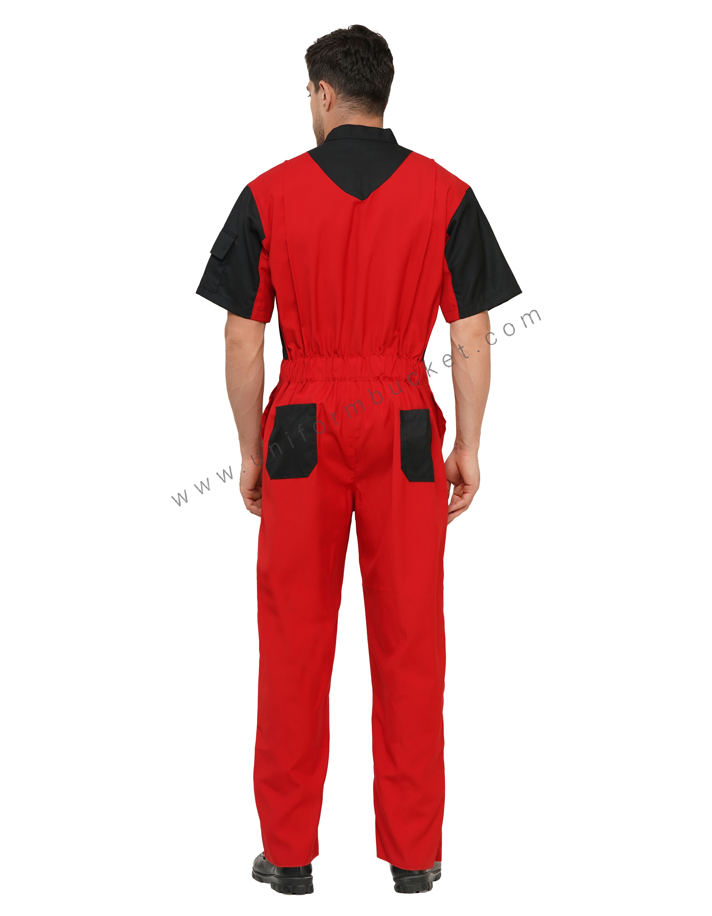 Red Designer Dungaree With Black Trim with Half Sleeve With Pocket thumbnail 3