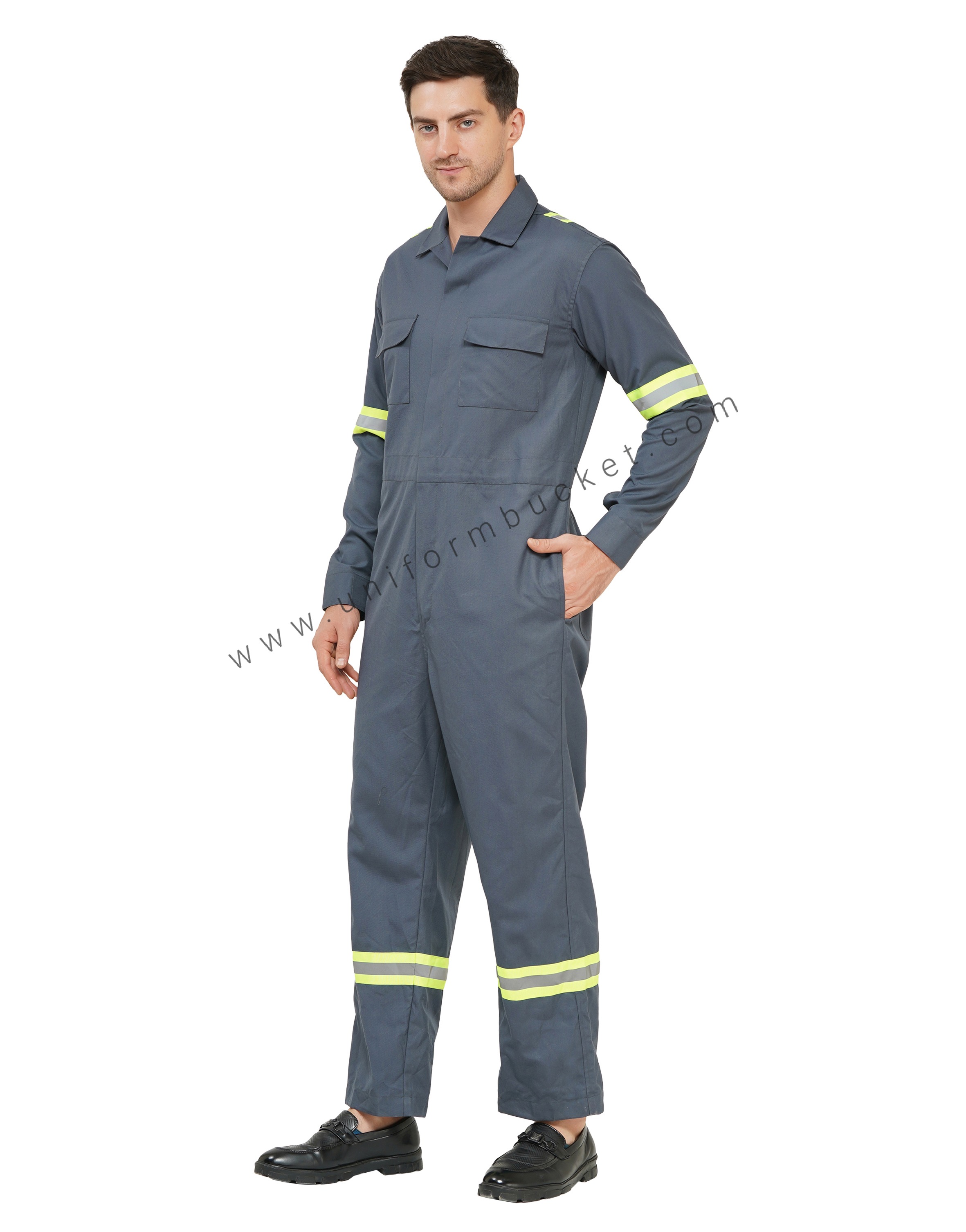 Dark Grey Dungaree Two Pocket with Flap & High Visibility Tape thumbnail 2