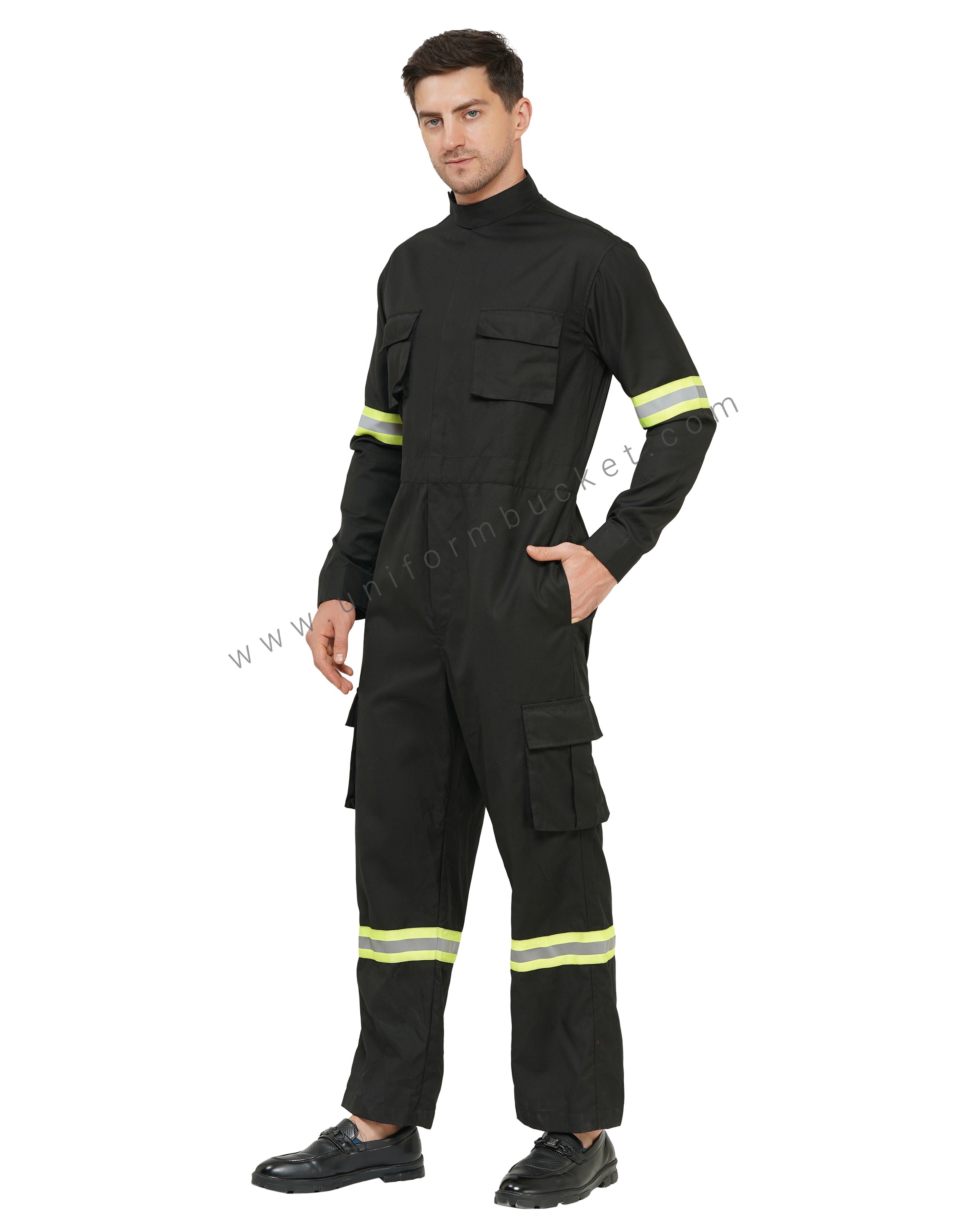 Ban Collar Black Dungaree Two Pocket with Flap & High Visibility Tape thumbnail 2