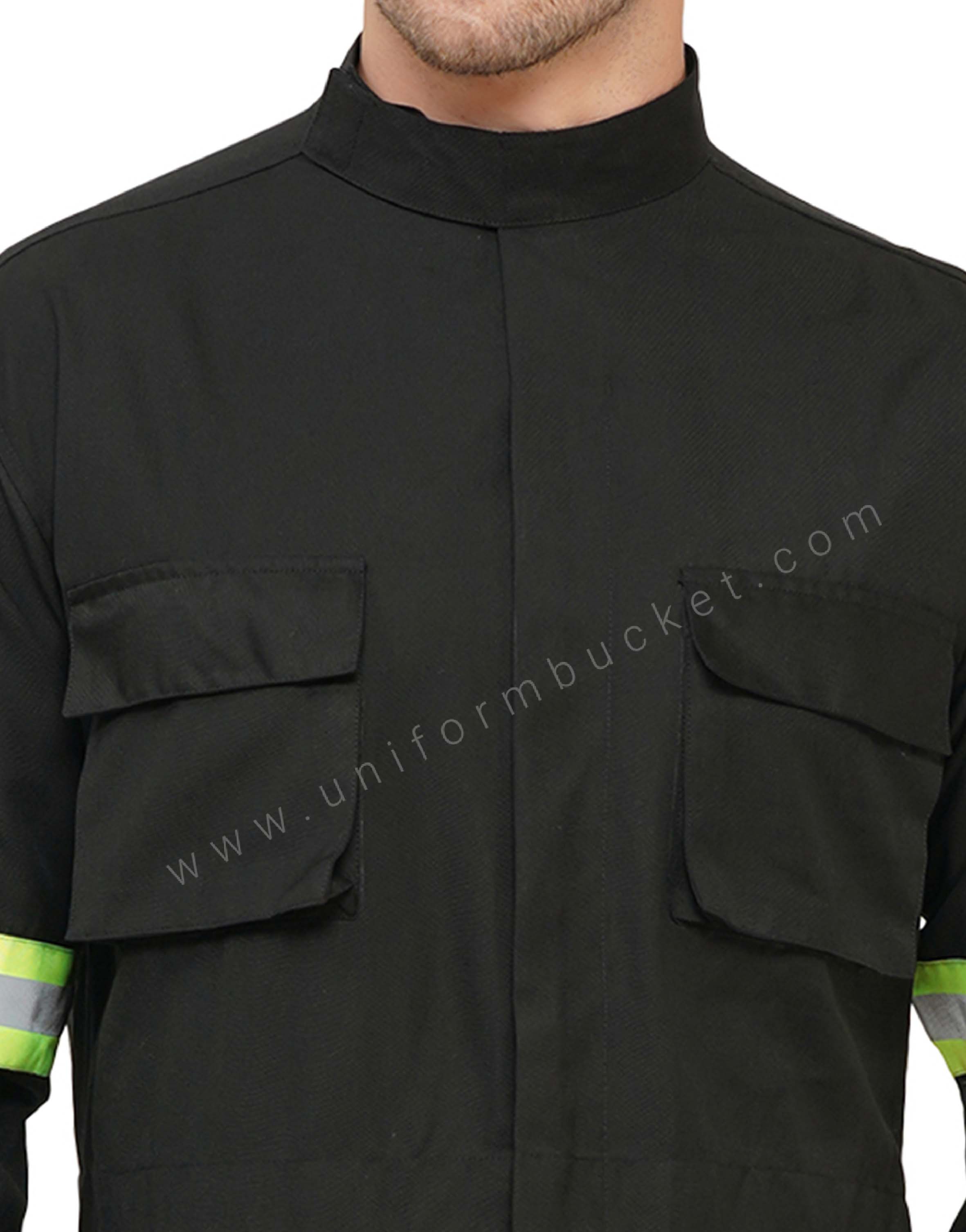 Ban Collar Black Dungaree Two Pocket with Flap & High Visibility Tape thumbnail 4