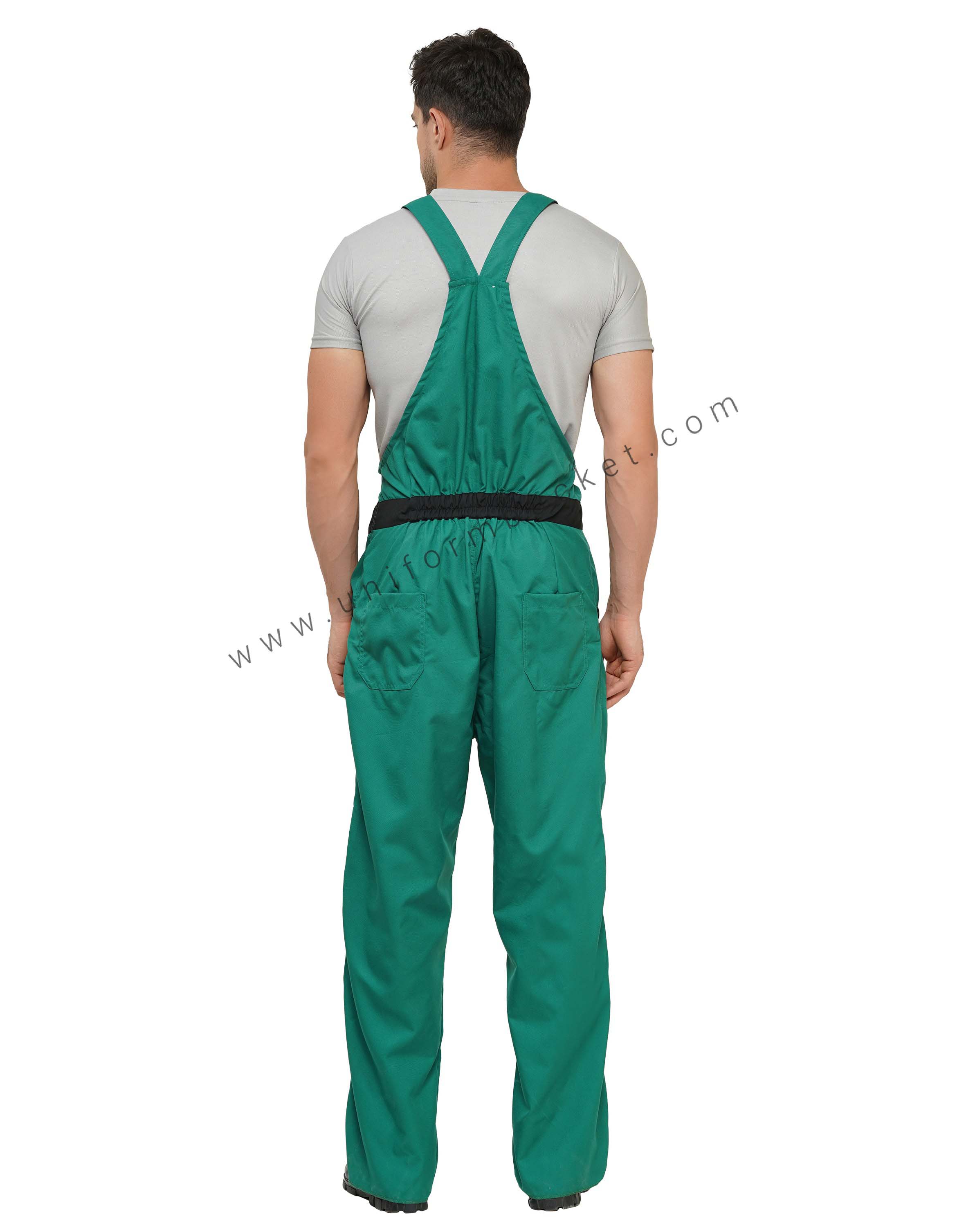 Green Adjustable Button Stripes Dungaree with Black belt & pocket flap thumbnail 3