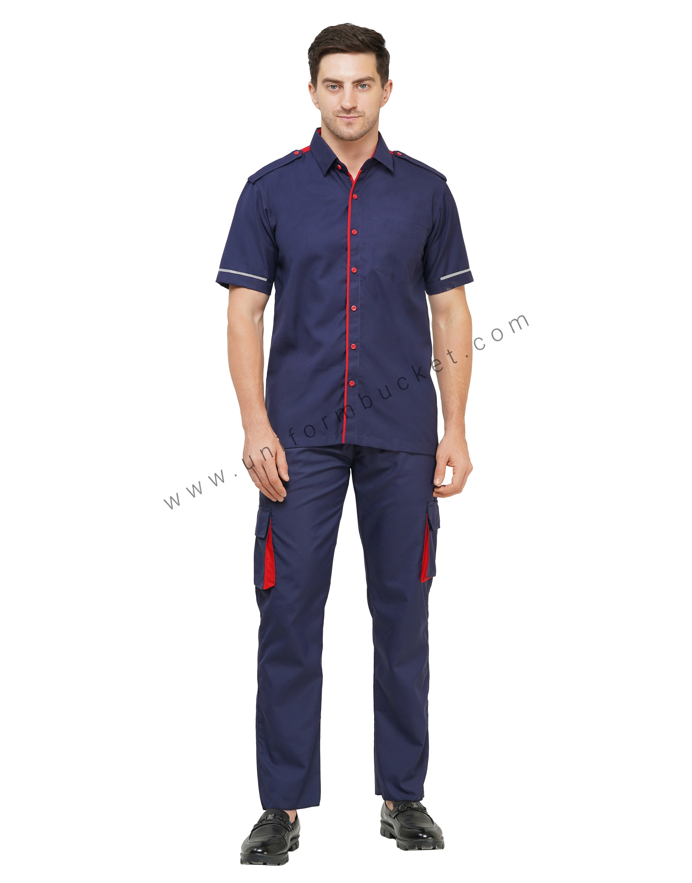 INK BLUE WORKWEAR MALE SHIRT WITH RED TRIM & HIGH VISIBILITY TAPE view 1