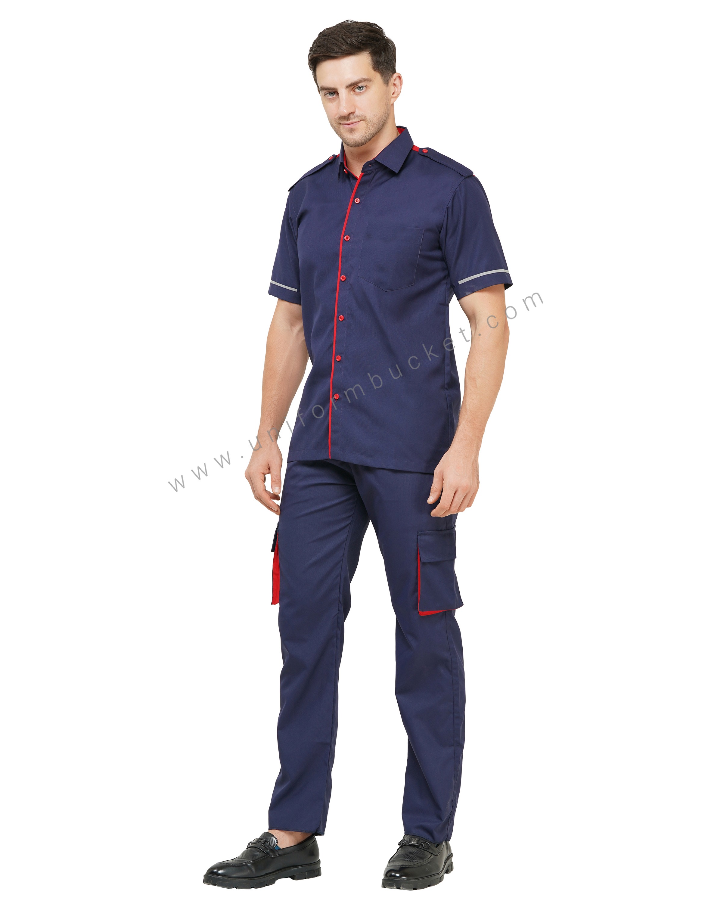 INK BLUE WORKWEAR MALE SHIRT WITH RED TRIM & HIGH VISIBILITY TAPE thumbnail 2