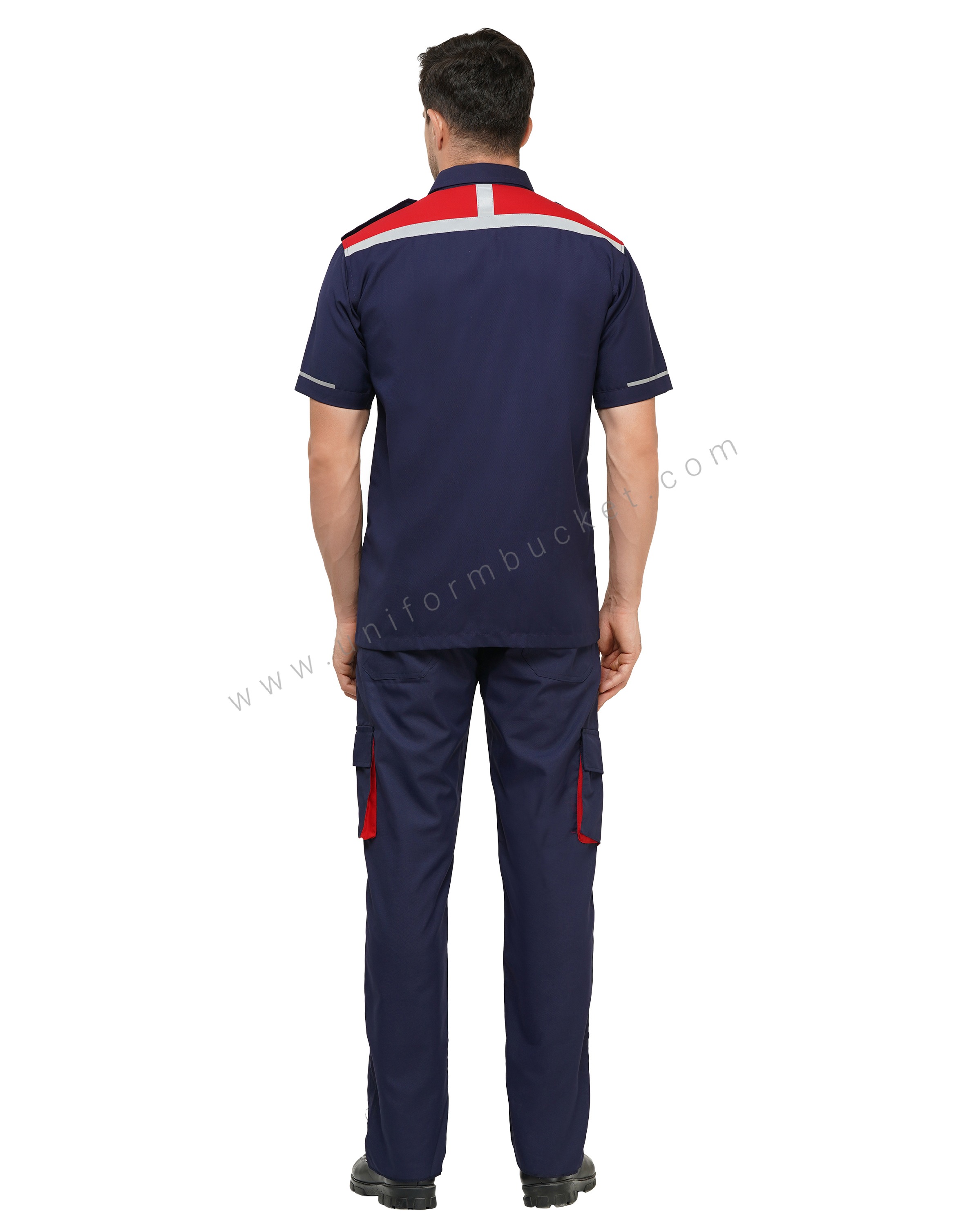 INK BLUE WORKWEAR MALE SHIRT WITH RED TRIM & HIGH VISIBILITY TAPE thumbnail 3