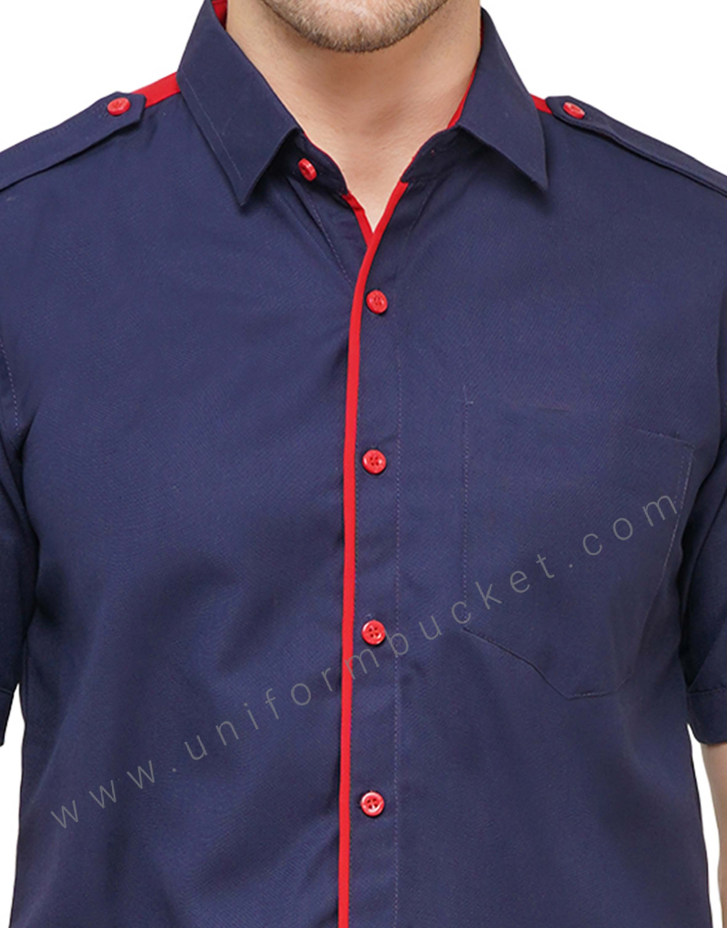 INK BLUE WORKWEAR MALE SHIRT WITH RED TRIM & HIGH VISIBILITY TAPE thumbnail 4