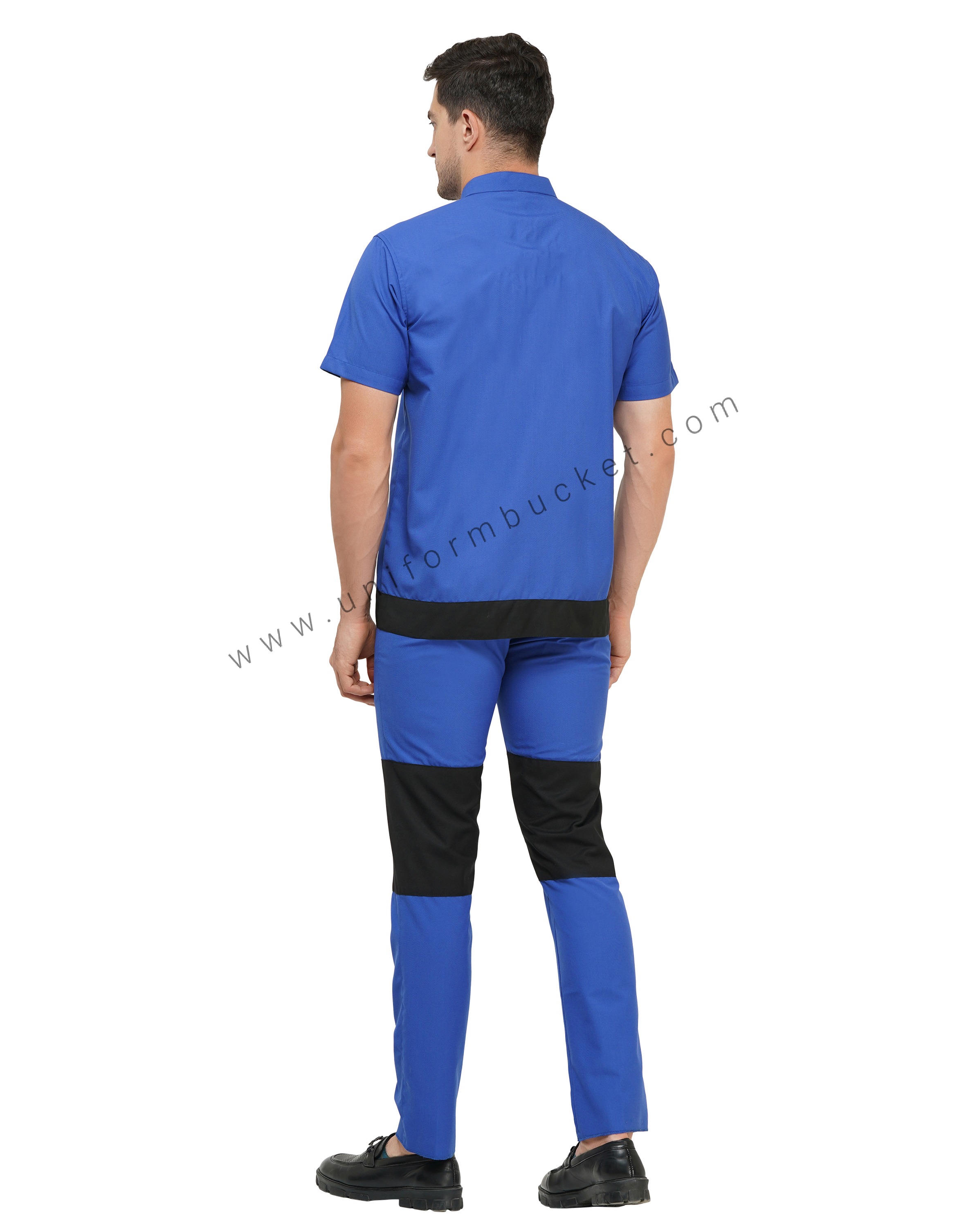 ROYAL BLUE WORKWEAR HIDDEN PLACKET BAN COLLAR MALE SHIRT WITH BLACK BELT thumbnail 3