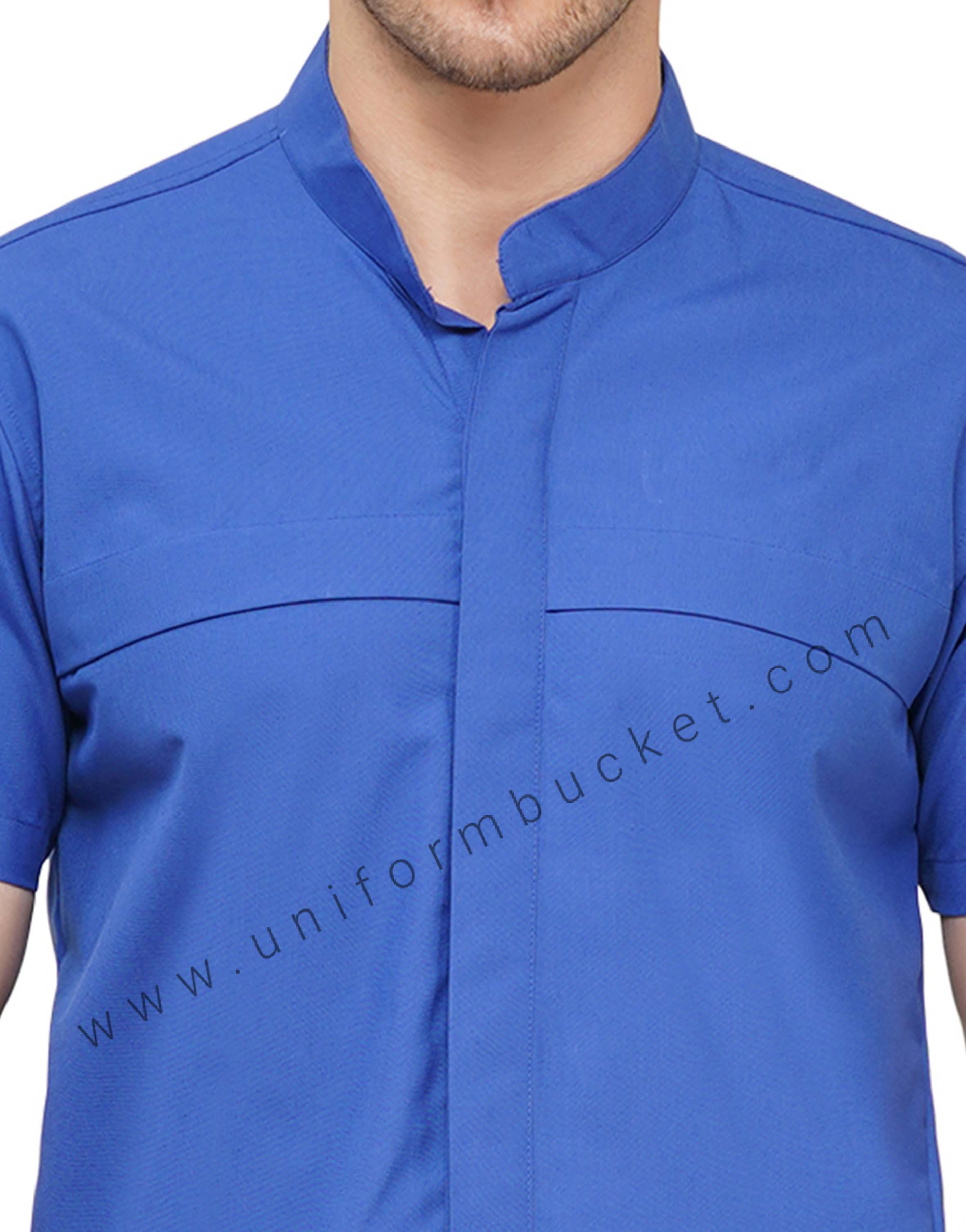 ROYAL BLUE WORKWEAR HIDDEN PLACKET BAN COLLAR MALE SHIRT WITH BLACK BELT thumbnail 4