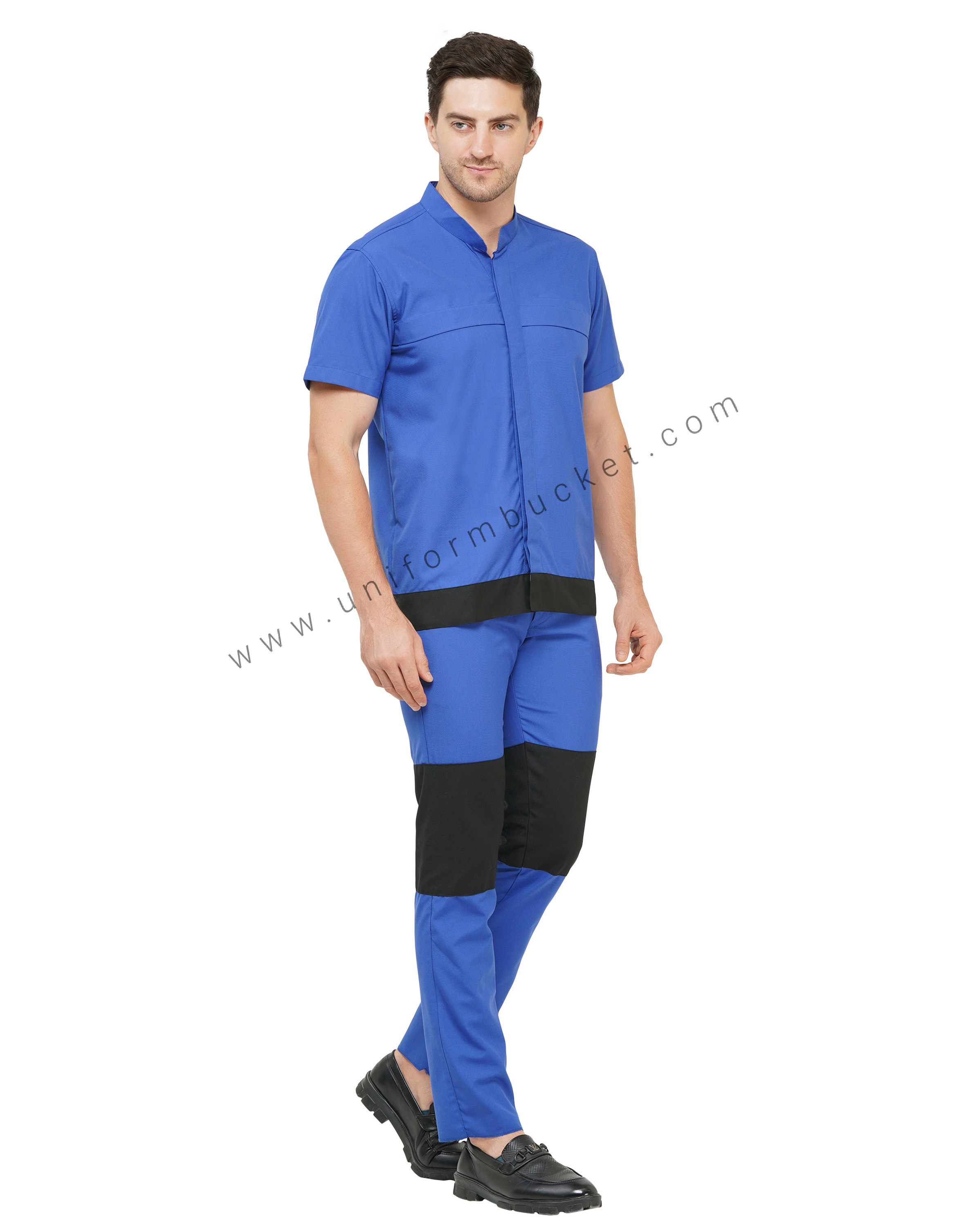 ROYAL BLUE WORKWEAR HIDDEN PLACKET BAN COLLAR MALE SHIRT WITH BLACK BELT thumbnail 6