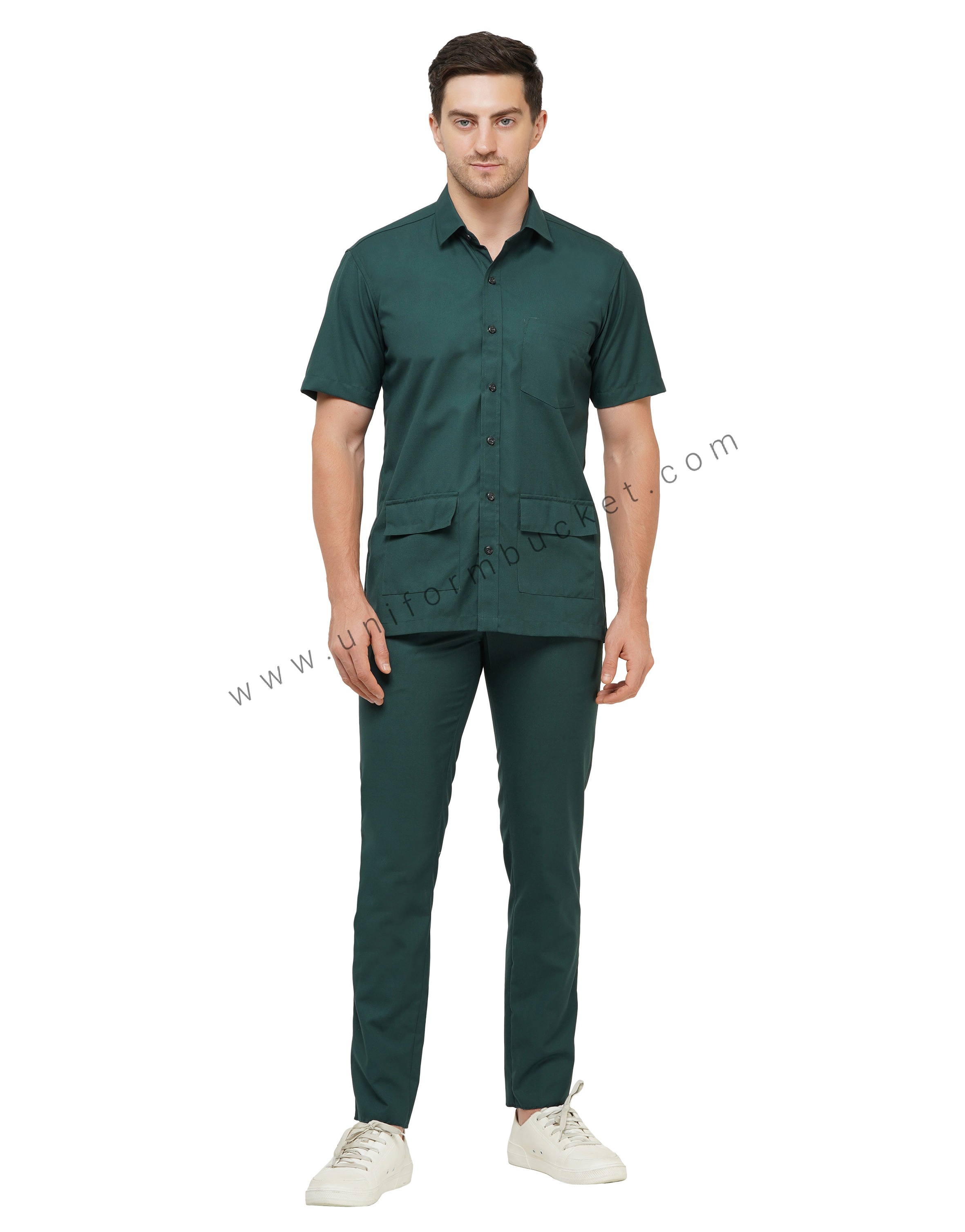 Bottle Green Workwear Trousers For Men view 2