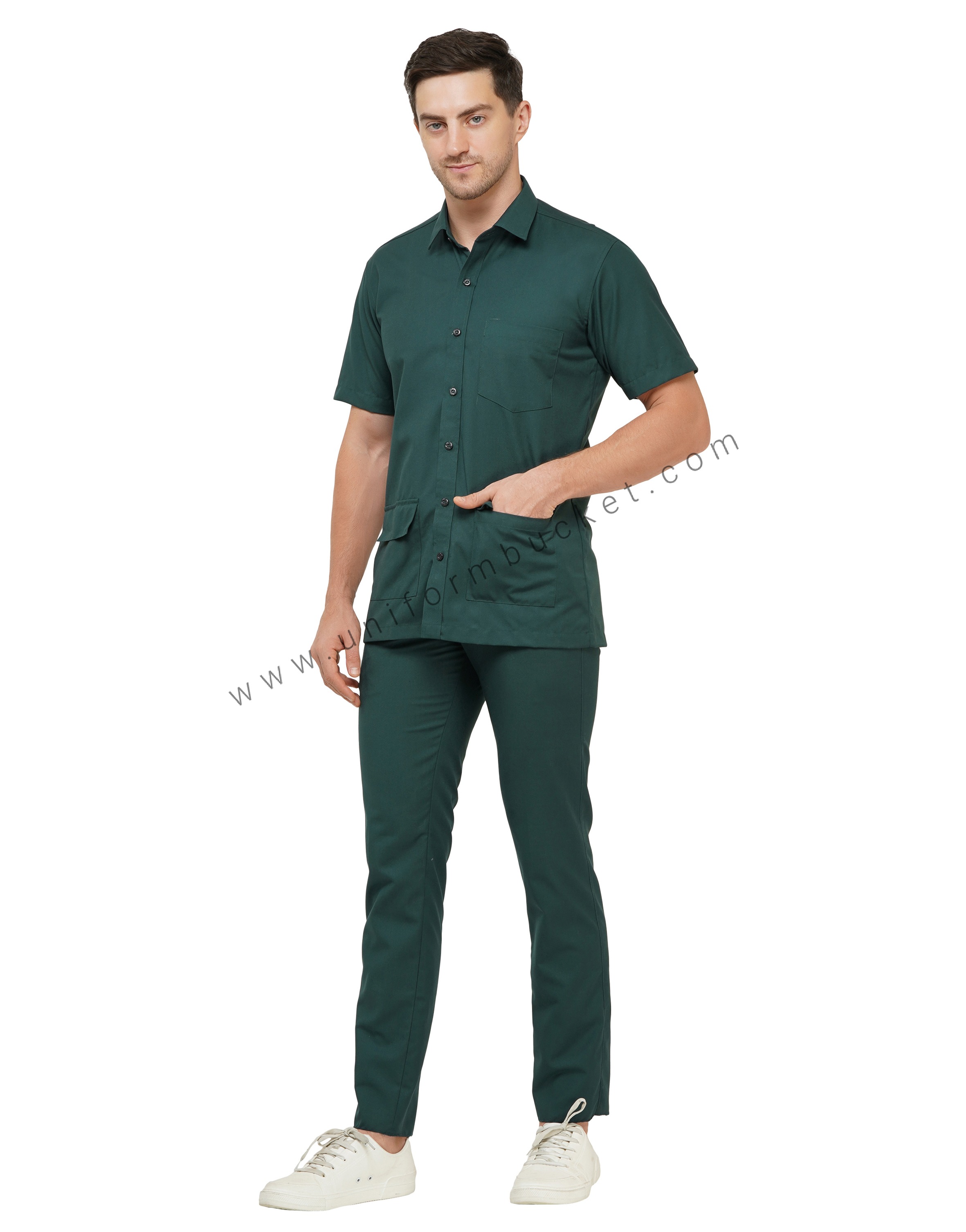 Bottle Green Workwear Trousers For Men view 4