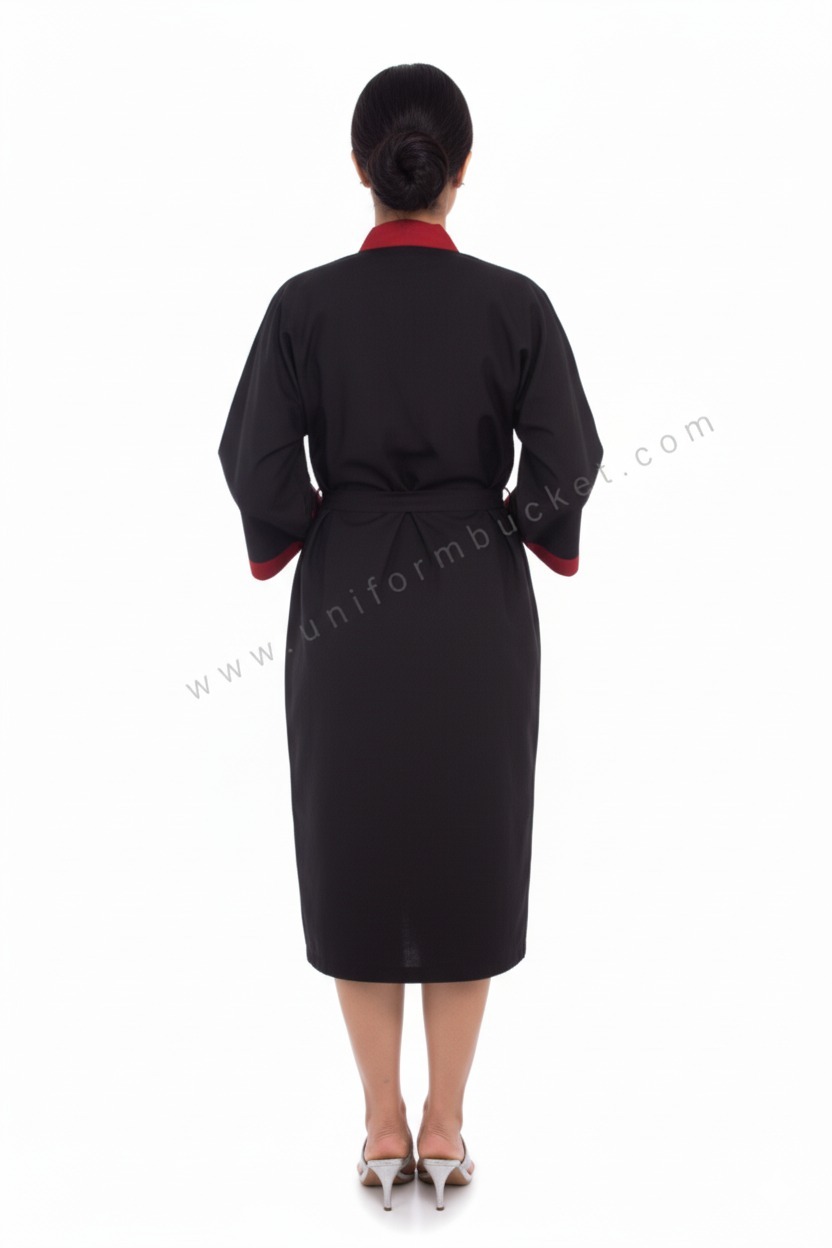 PREMIUM BLACK SLIMMING GOWN WITH RED PIPING thumbnail 2