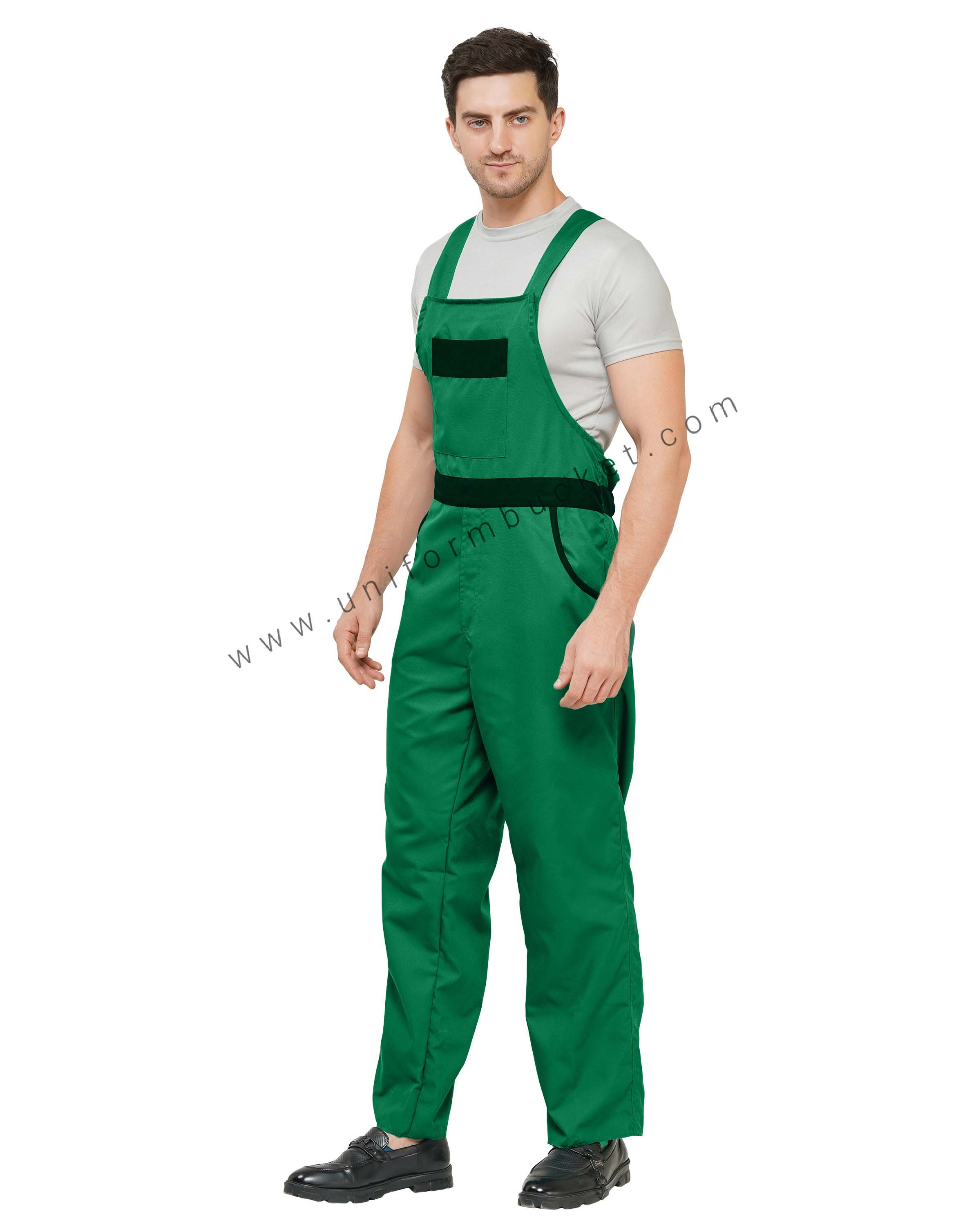 Green Adjustable Button Stripes Dungaree with Black belt & pocket flap thumbnail 2