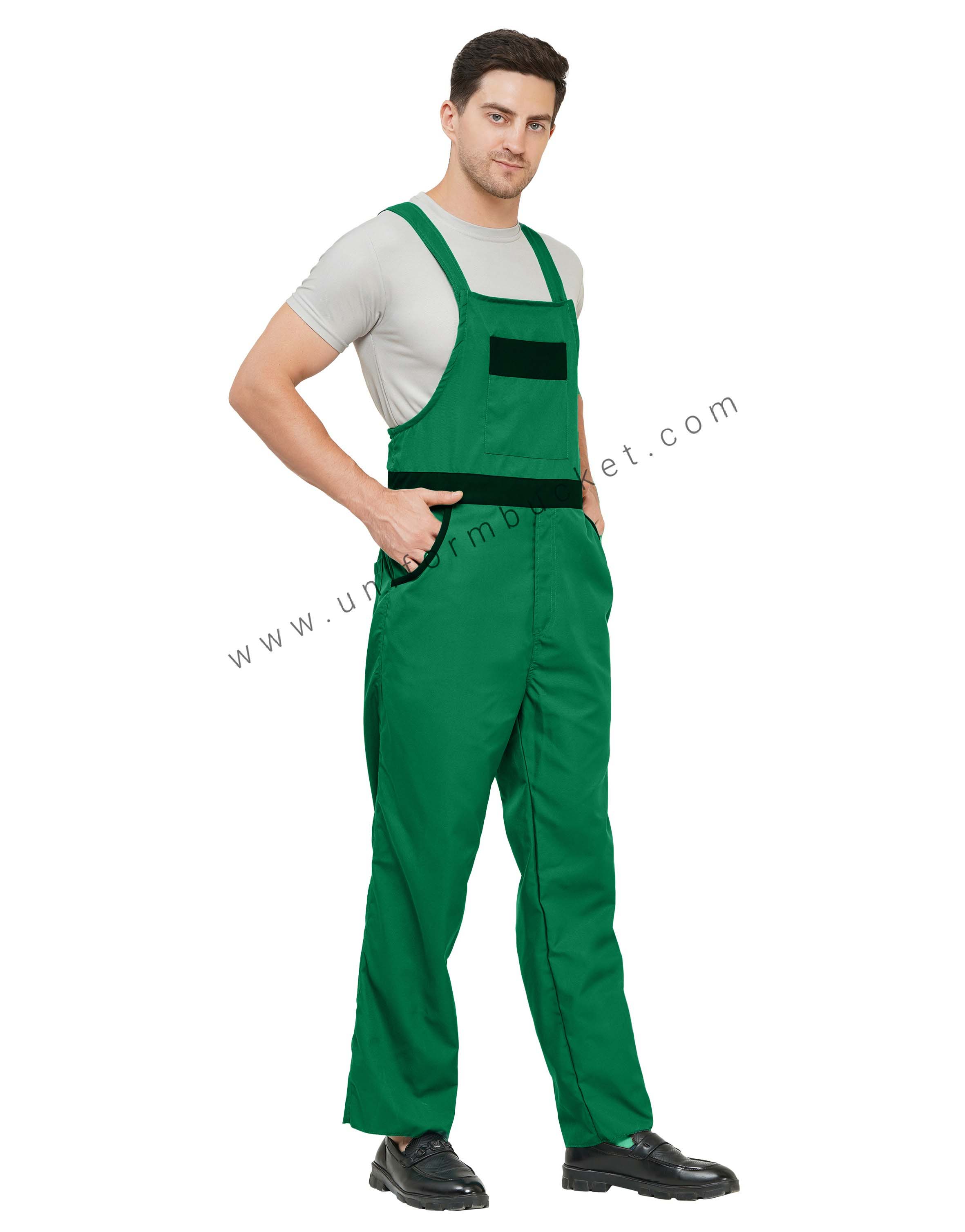 Green Adjustable Button Stripes Dungaree with Black belt & pocket flap thumbnail 3