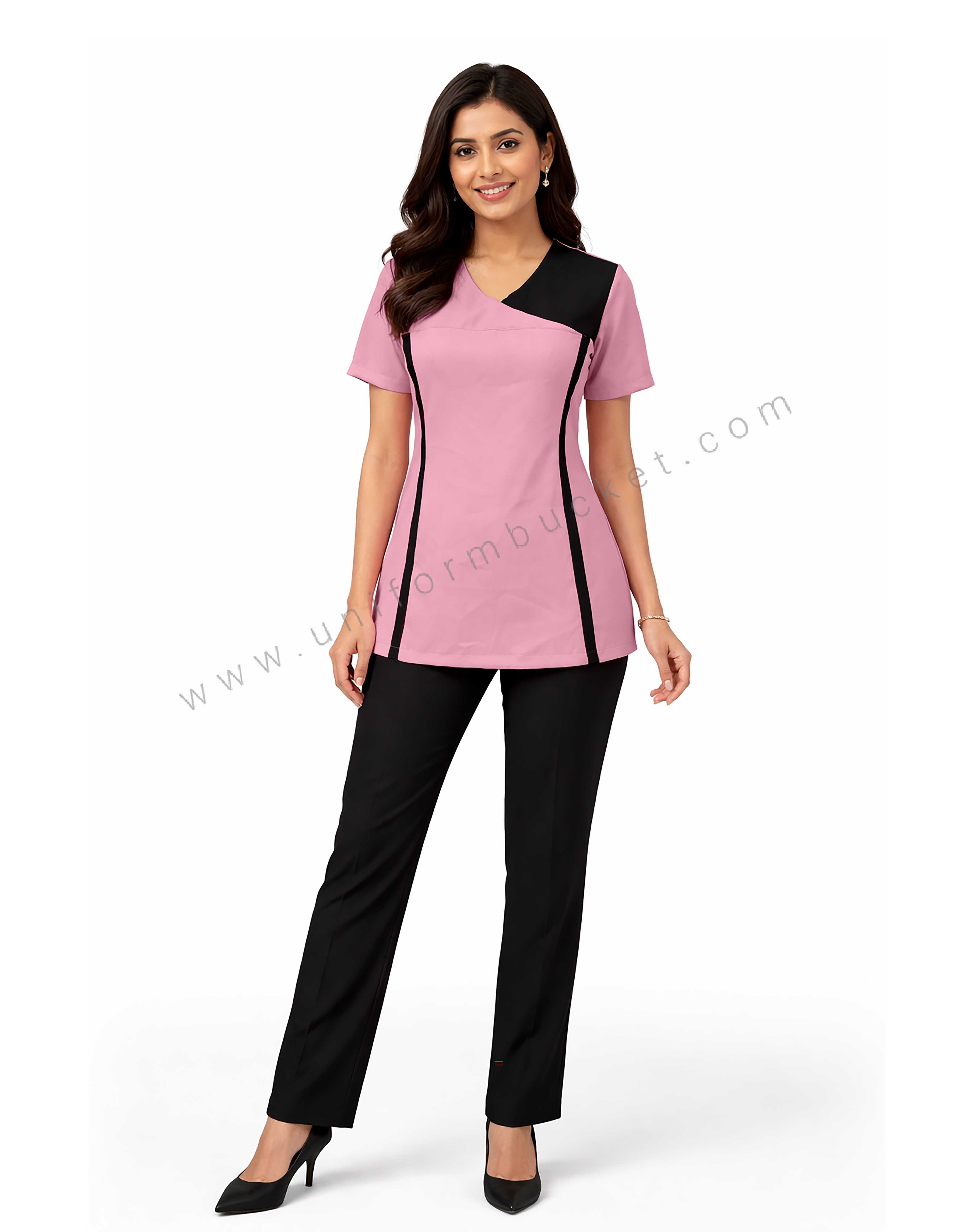 CROSSOVER FEMALE PINK TOP WITH BLACK YOKE & PIPING  thumbnail 2