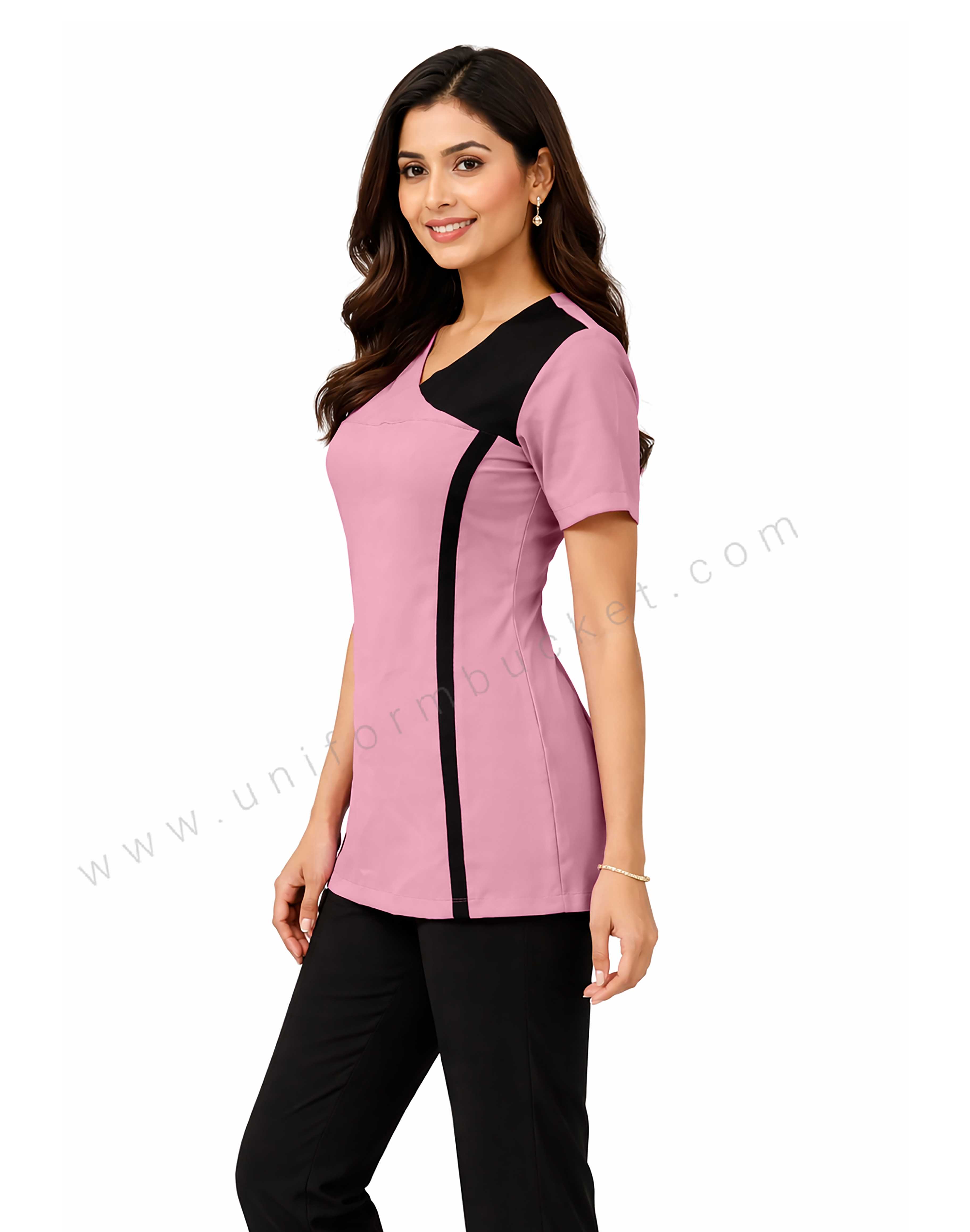 CROSSOVER FEMALE PINK TOP WITH BLACK YOKE & PIPING  thumbnail 3