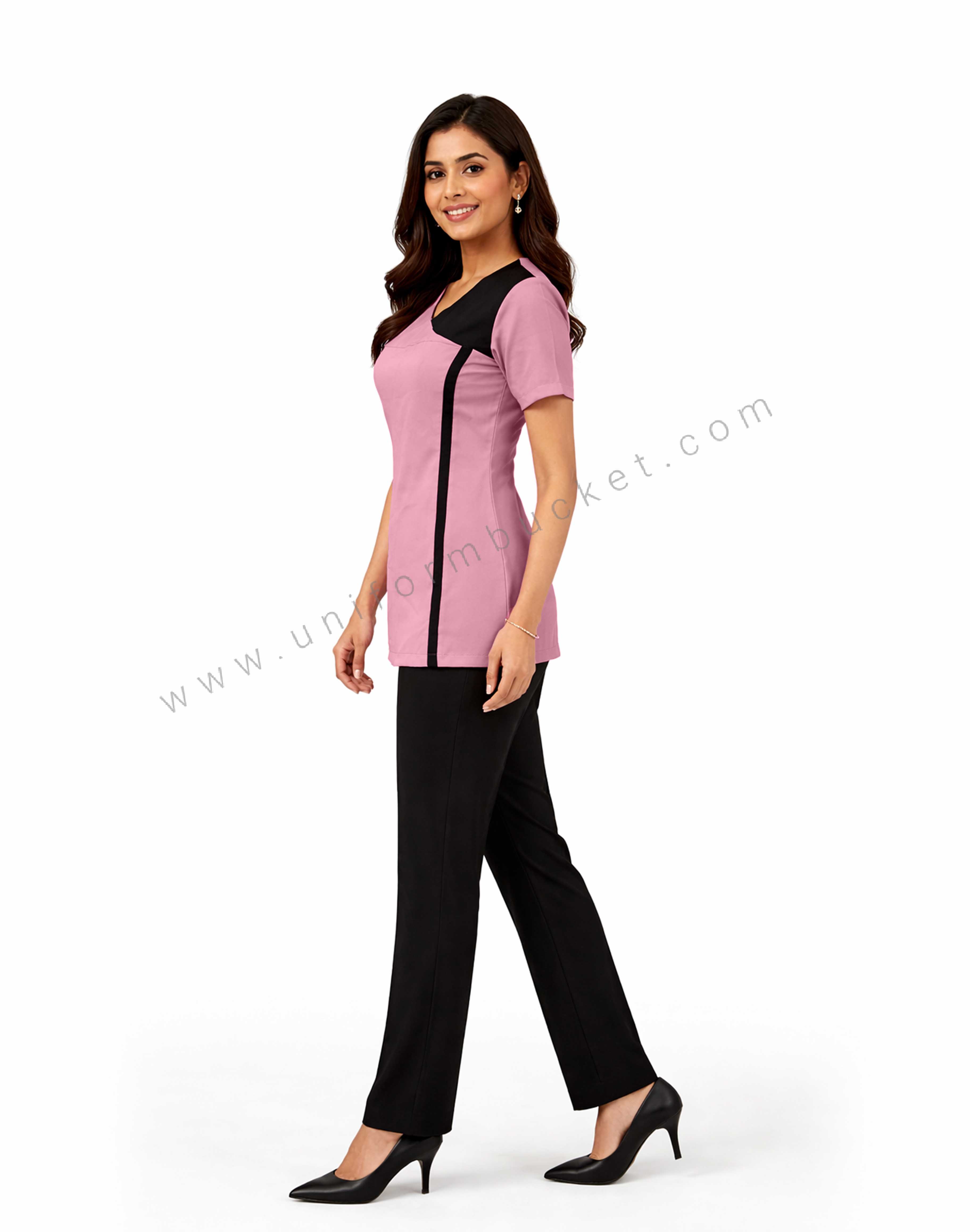 CROSSOVER FEMALE PINK TOP WITH BLACK YOKE & PIPING  thumbnail 4