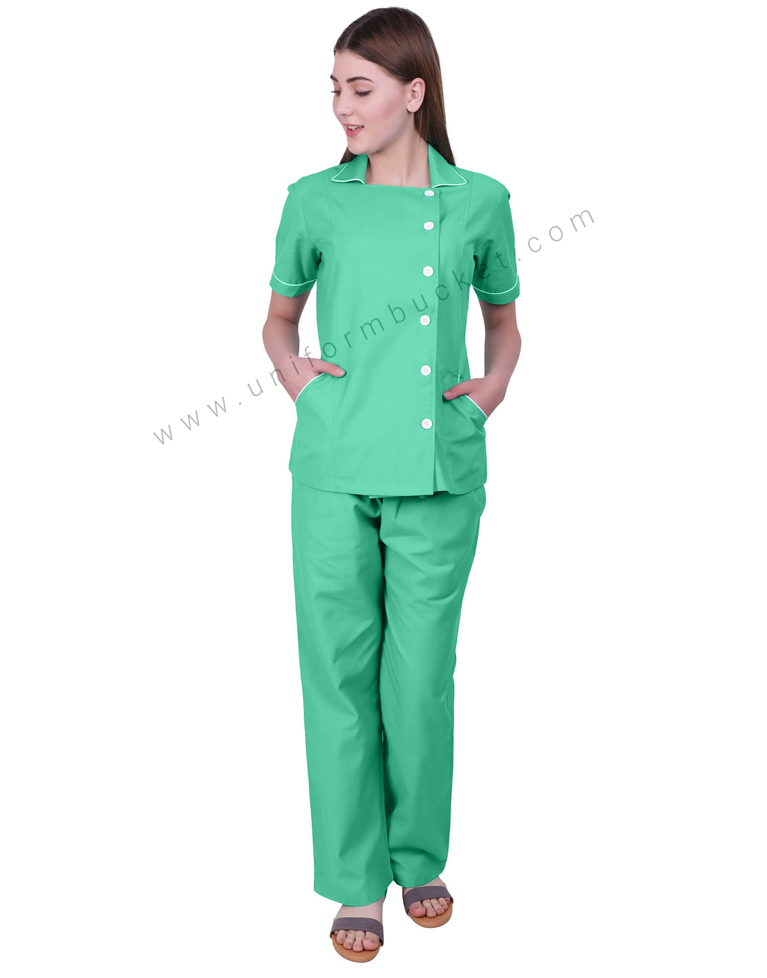 Square Neck Side Button Sea Green view 5