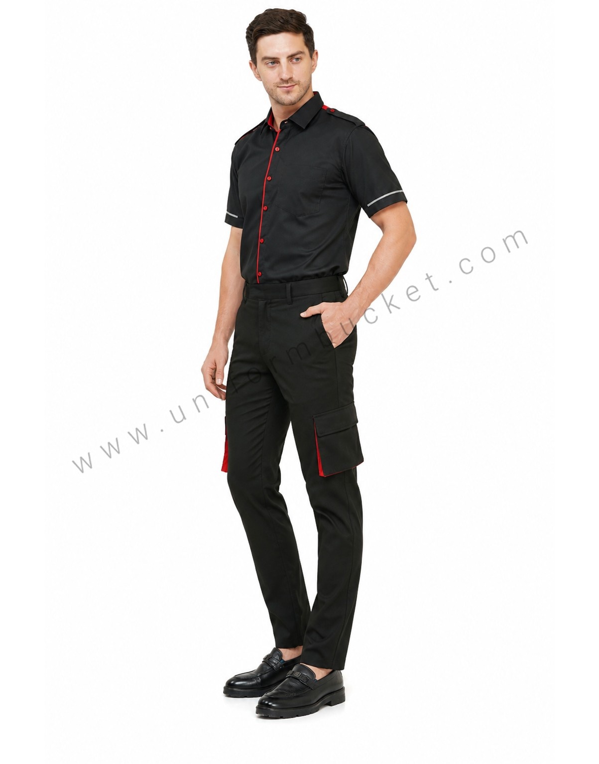 Black Workwear Male Cargo Trouser With Red Trim view 3