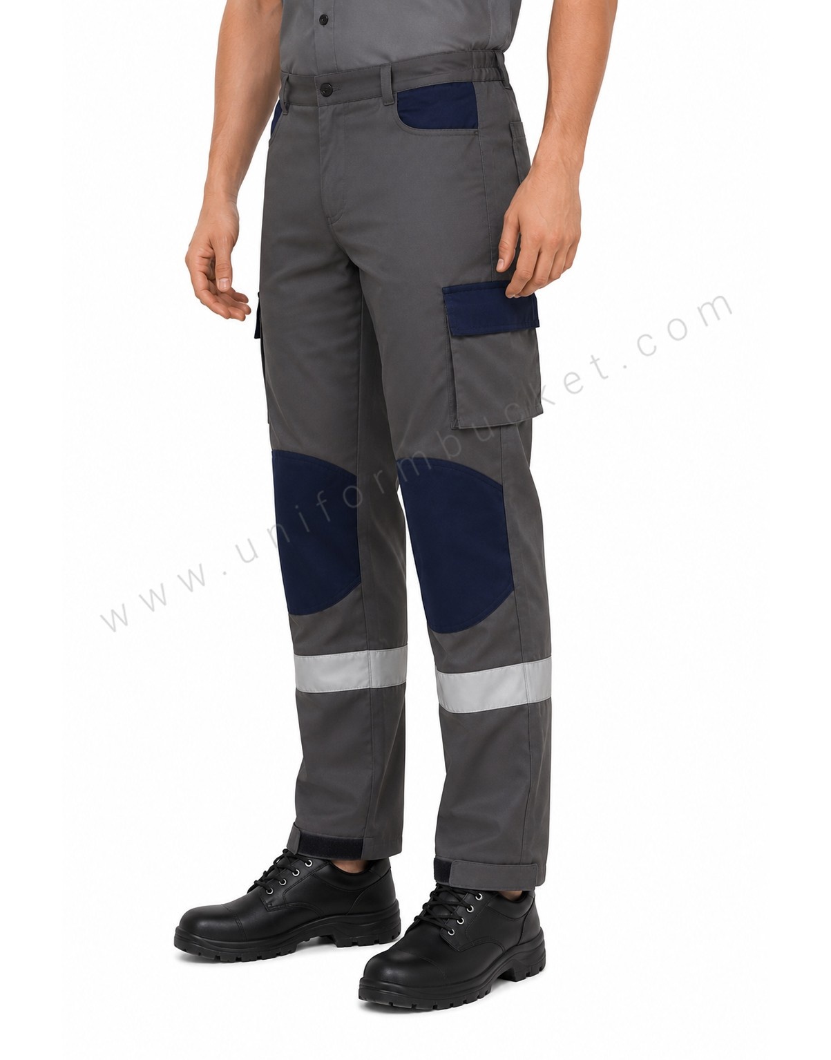 Male Workwear Grey Cargo Trouser With Navy Blue Panels thumbnail 2