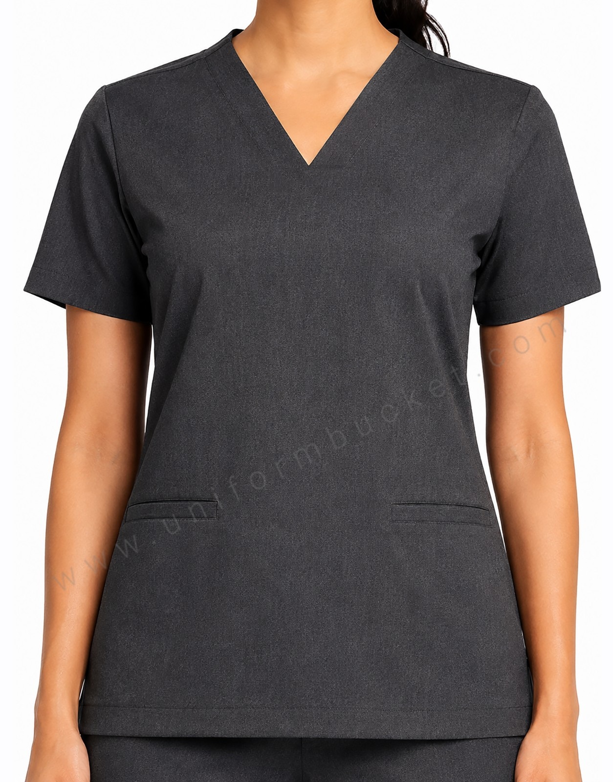 DARK GREY FEMALE SCRUB SUIT WITH TWO CUT POCKET ON BOTTOM  thumbnail 4