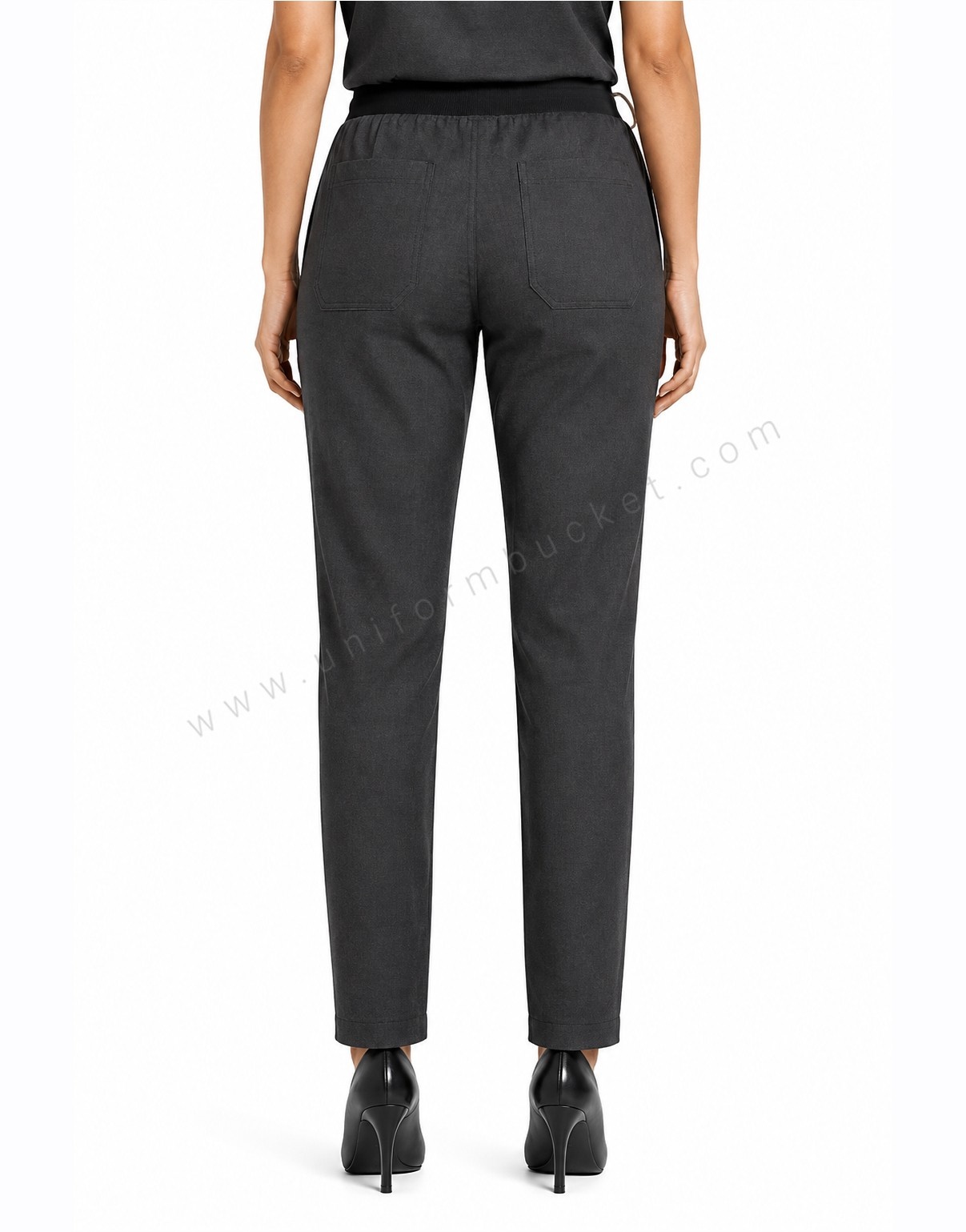 dark grey female full elastic trouser with back pocket thumbnail 2