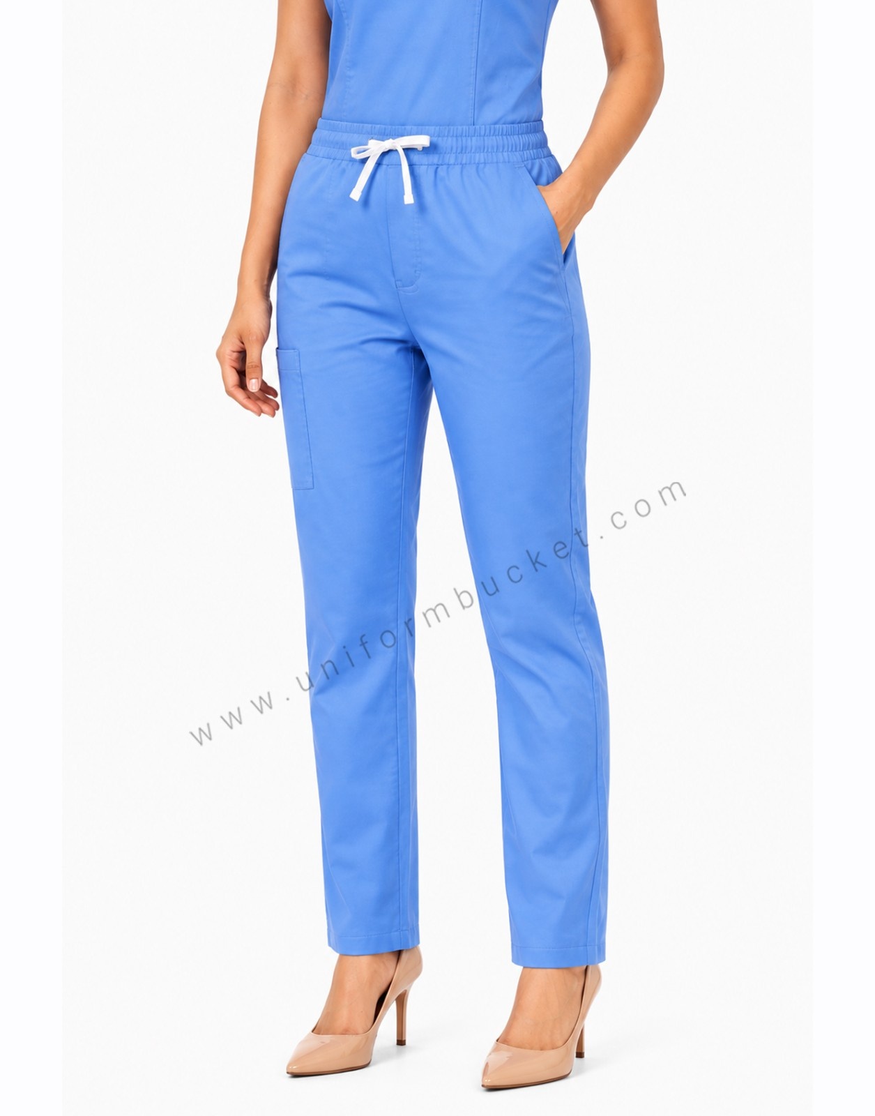 sky blue round neck princess cut line top with front two cut pocket thumbnail 5