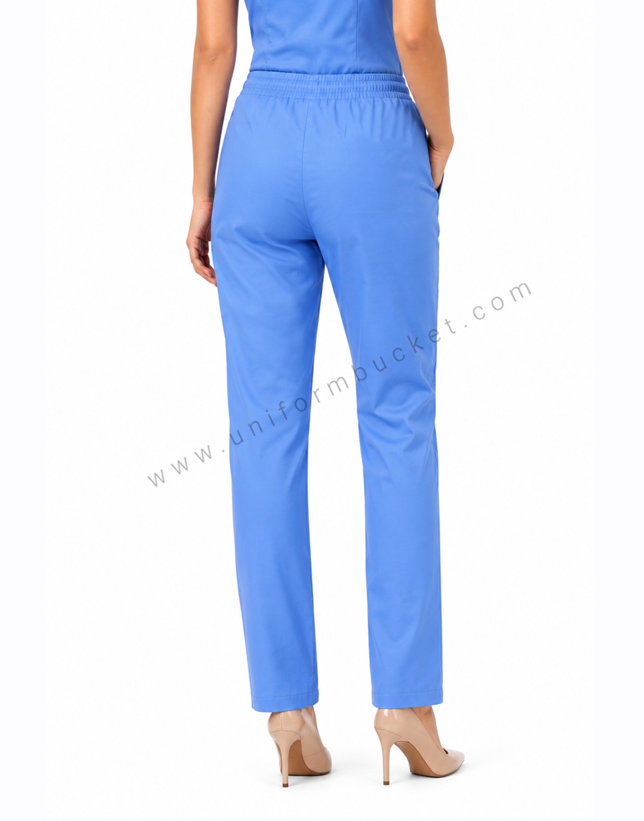 sky blue full elastic stretchable female trouser with double pocket on thai view 2