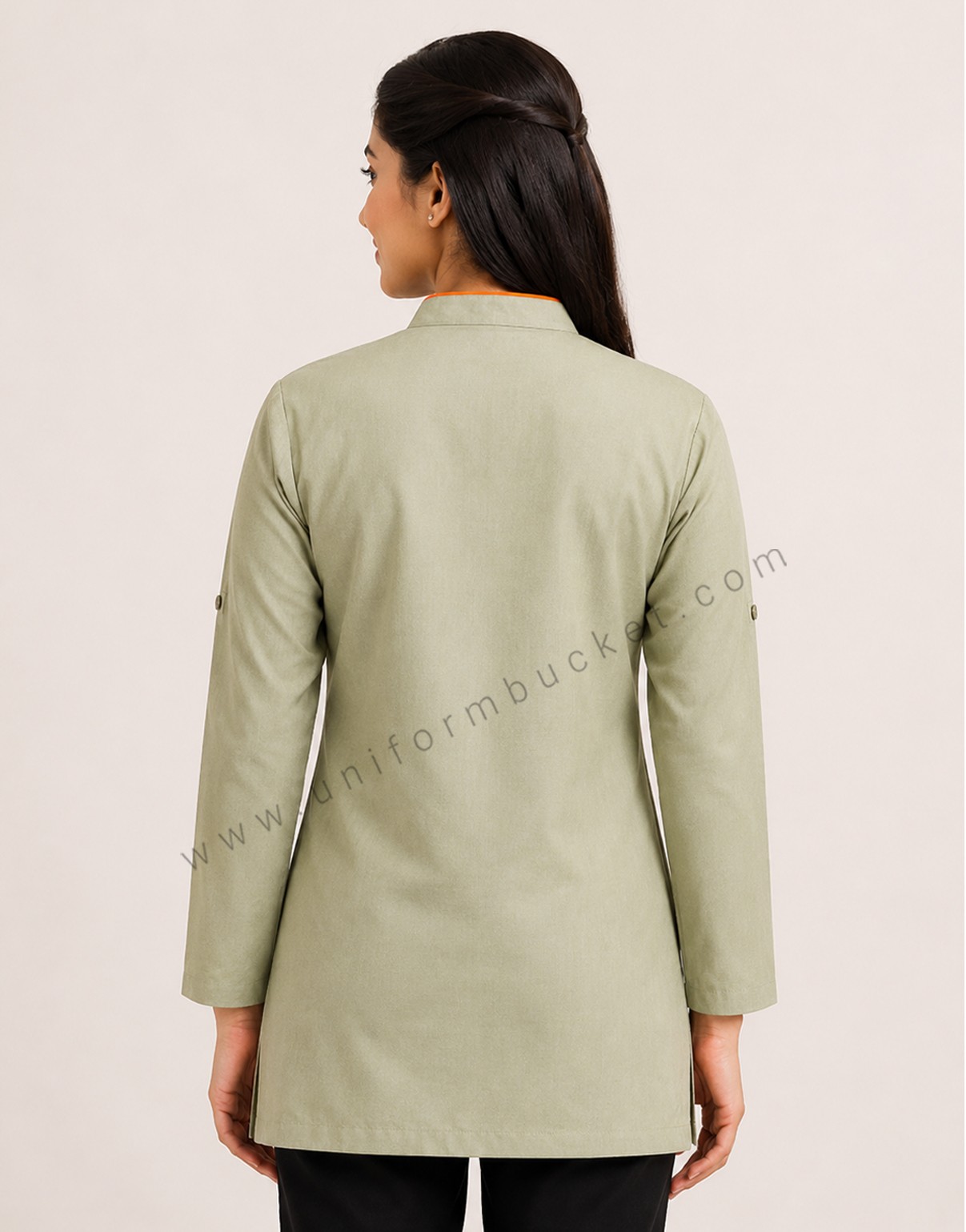 Sage green short Female kurti with full sleeve thumbnail 3