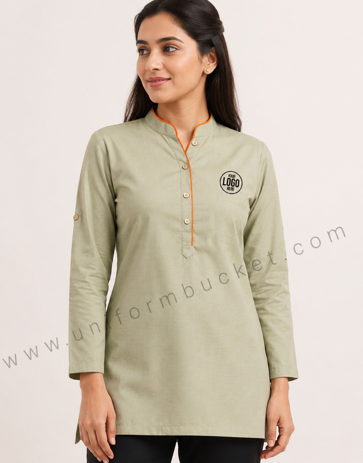 Sage green short Female kurti with full sleeve thumbnail 2