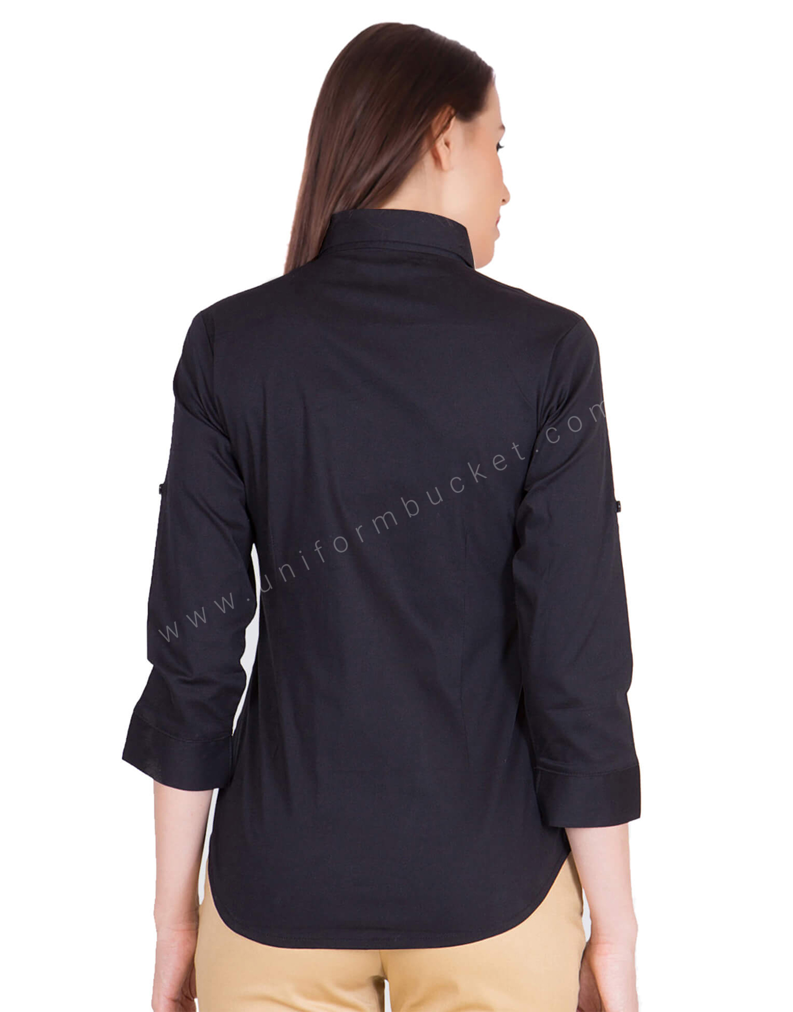 3- 4th Sleeve Button-Down Black Shirt view 1