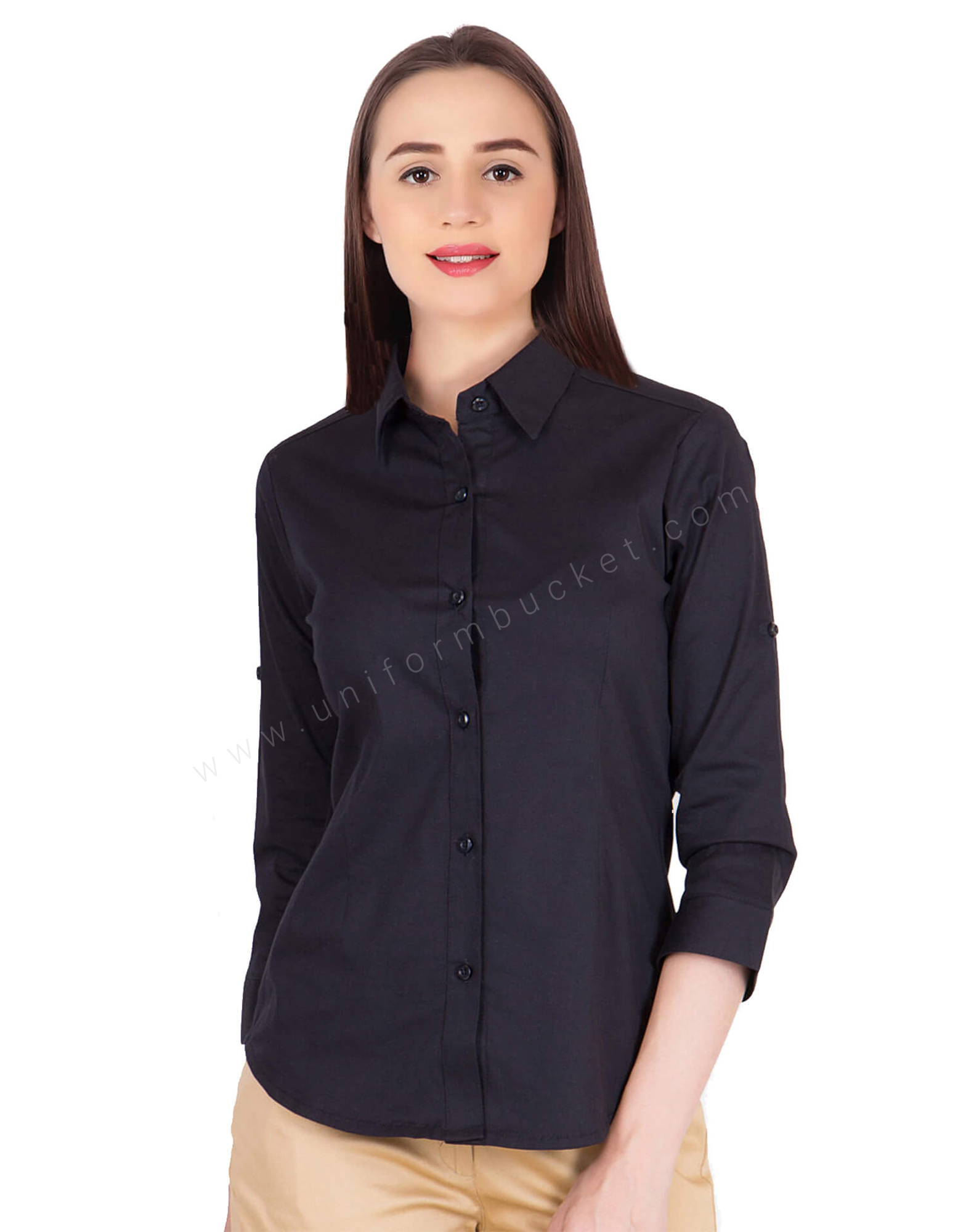 3- 4th Sleeve Button-Down Black Shirt thumbnail 2
