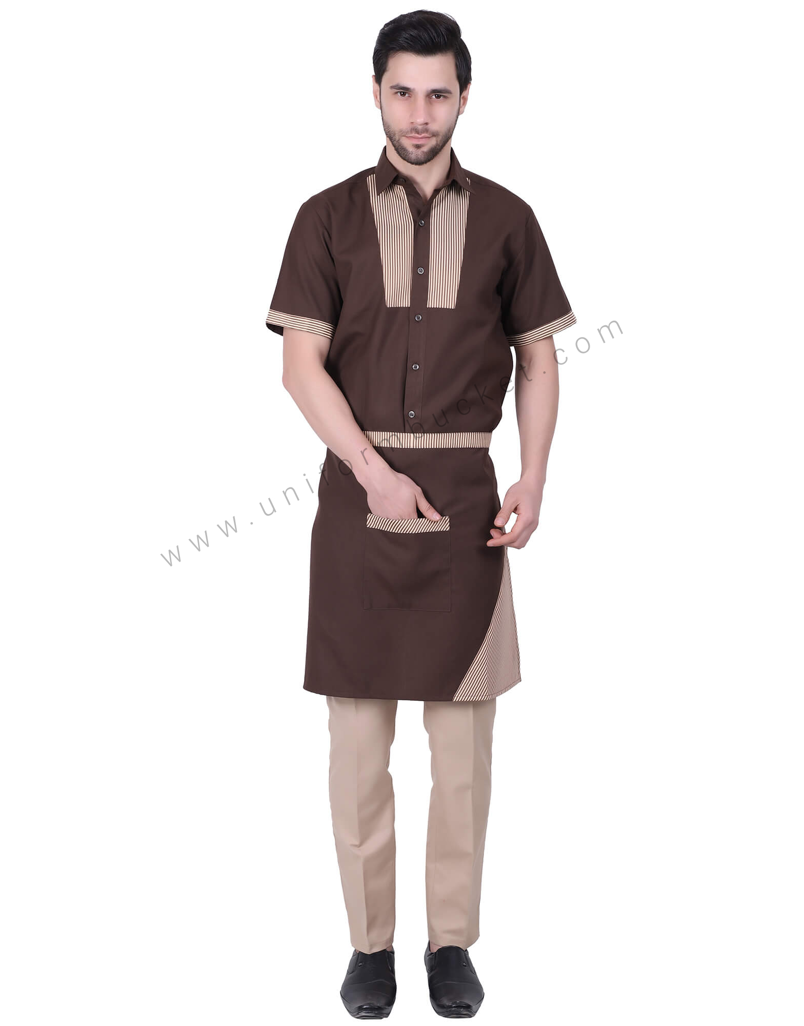 Beige Brown Apron With Center Pocket view 1