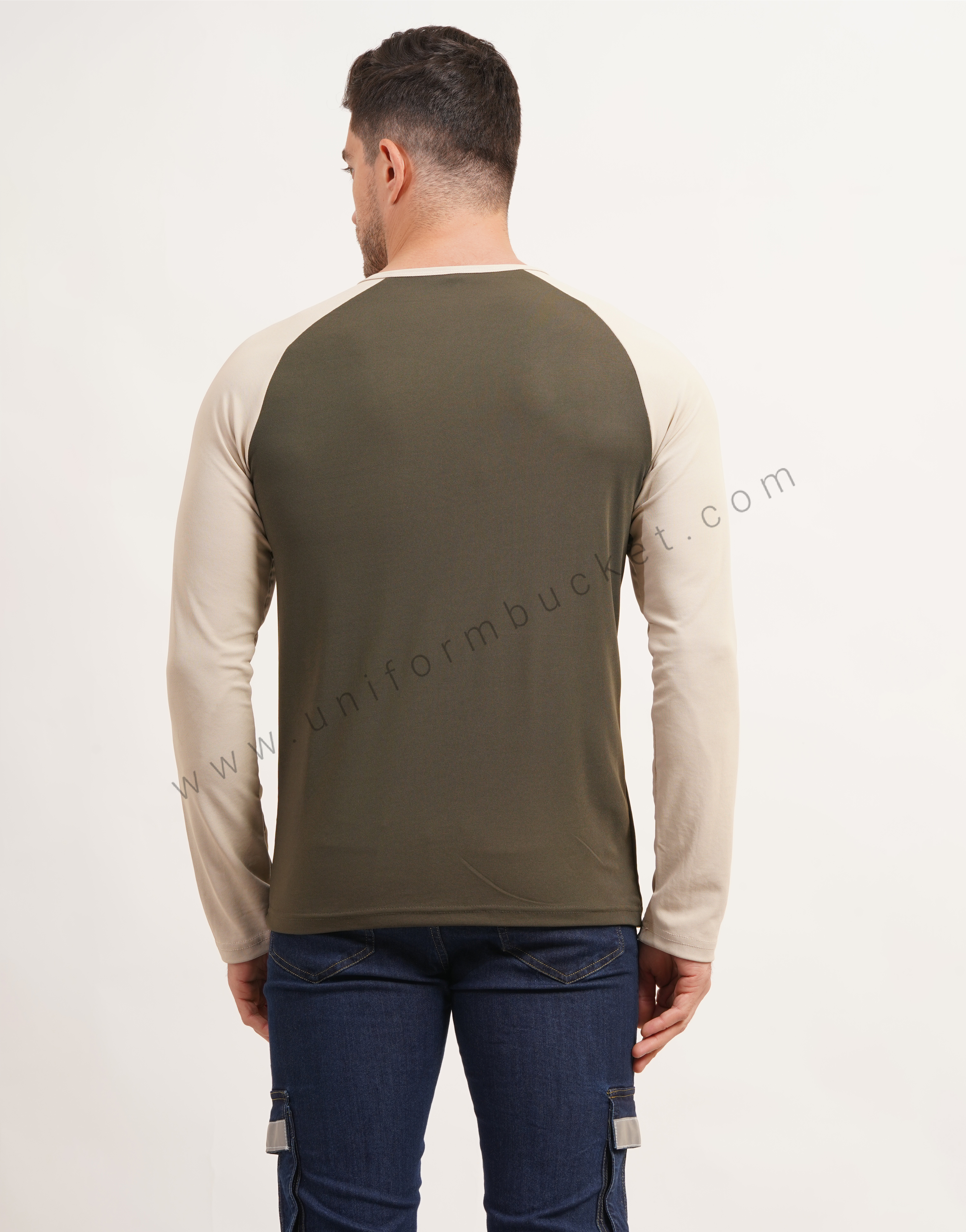 Army Green & Beige Polo T-Shirt With  Raglan Sleeve thumbnail 3