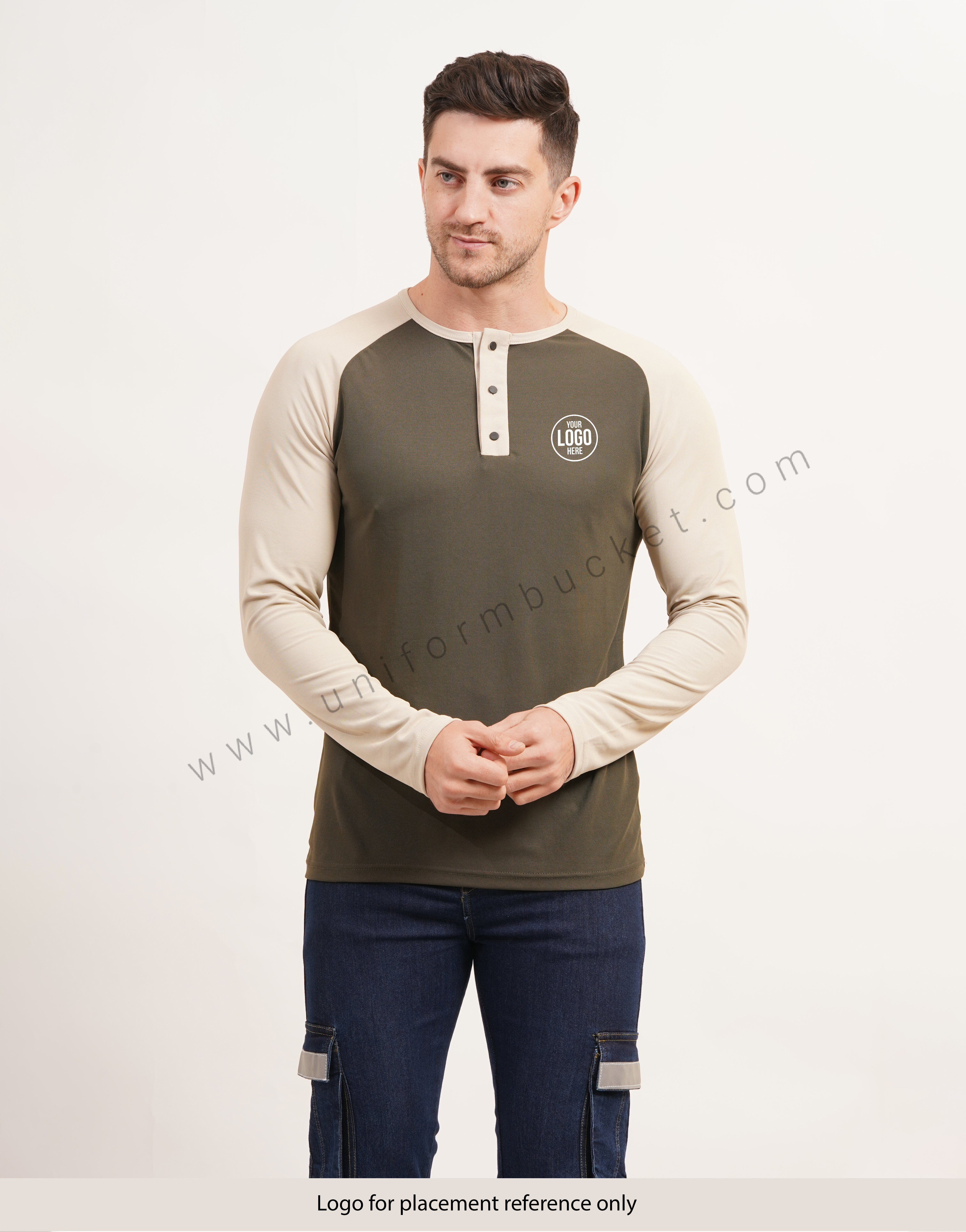 Army Green & Beige Polo T-Shirt With  Raglan Sleeve thumbnail 5