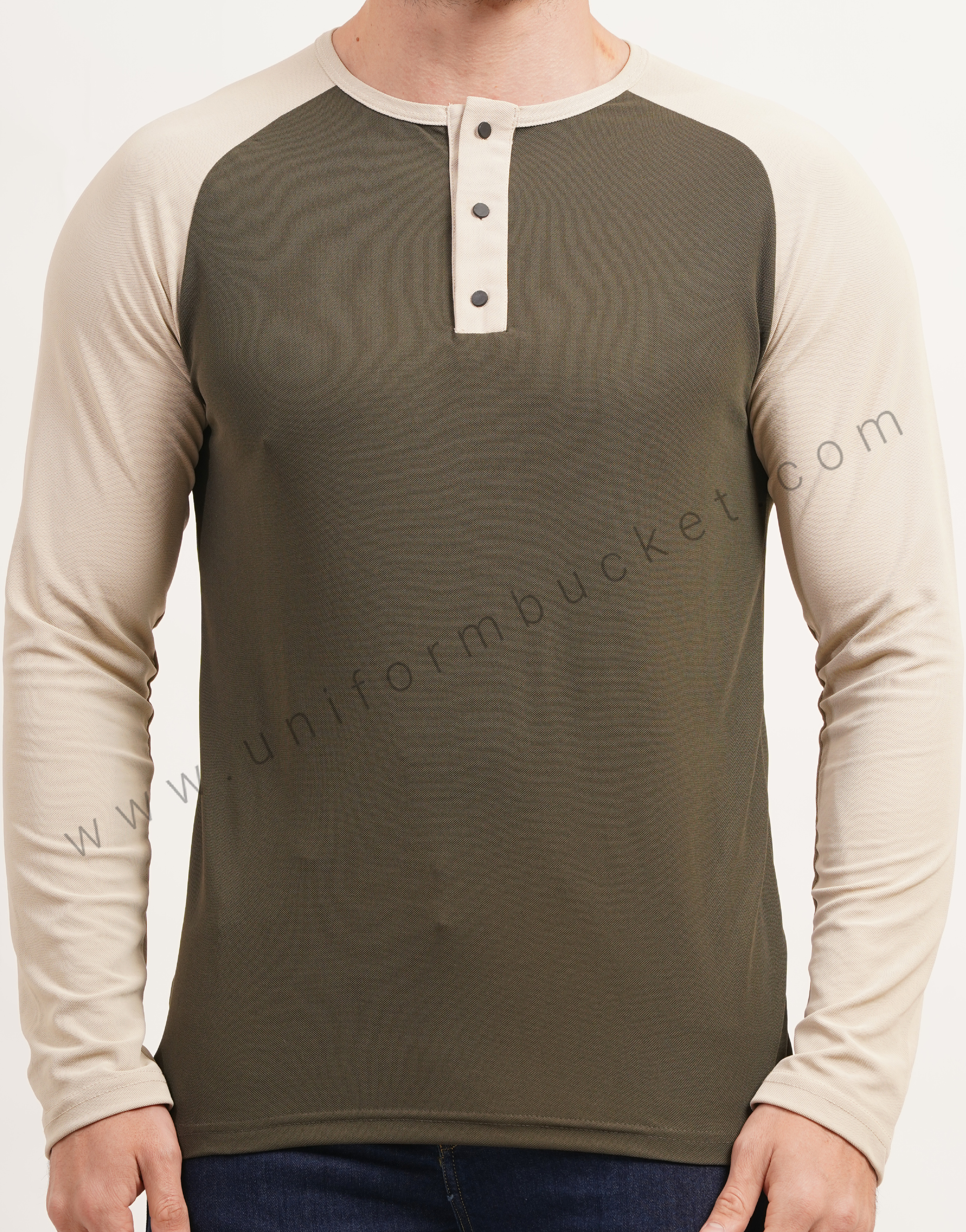 Army Green & Beige Polo T-Shirt With  Raglan Sleeve thumbnail 6