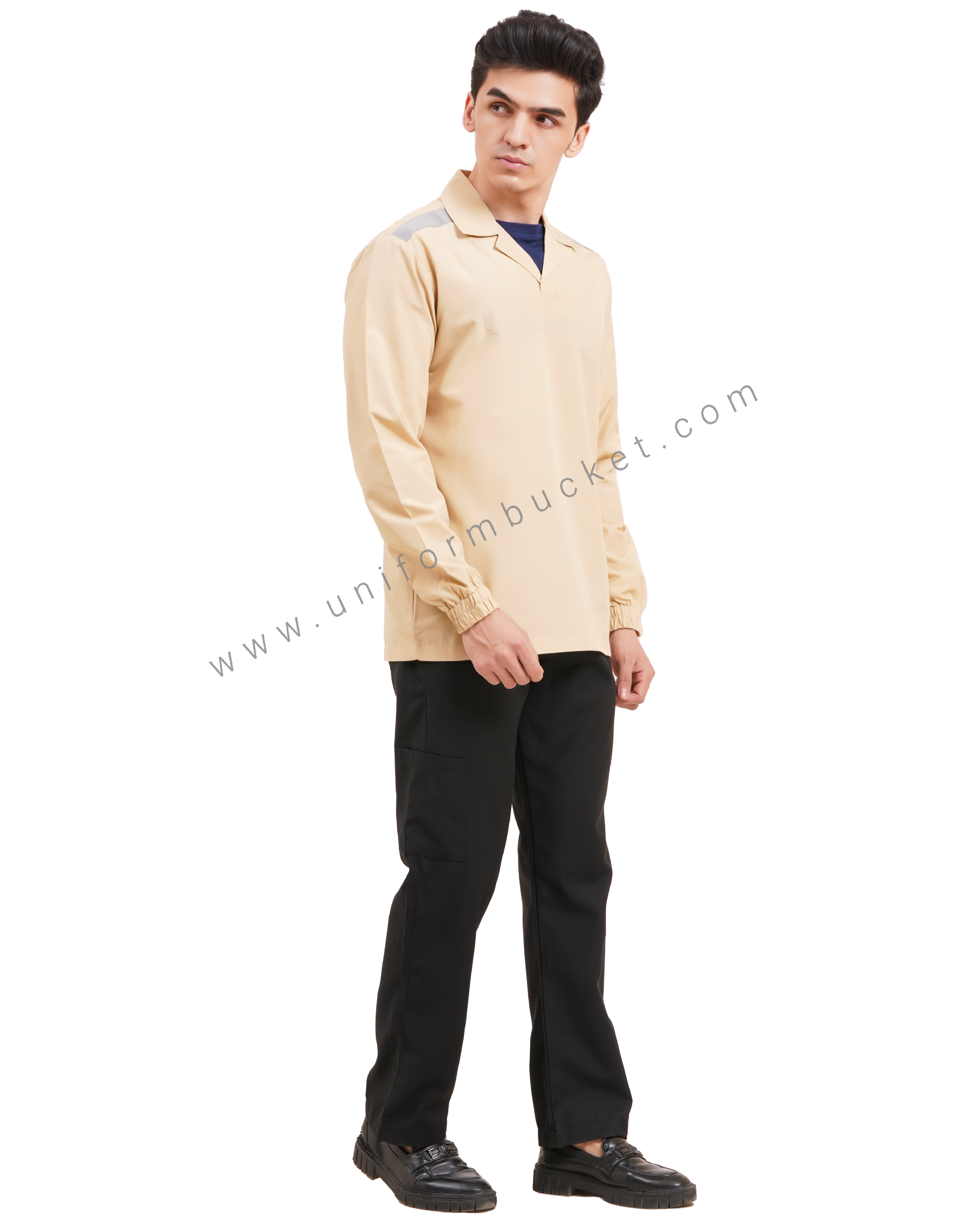 BEIGE T-SHIRT LOOK SHIRT WITH OVERLAP COLLAR  & SHOULDER HI-VISIBILITY thumbnail 3