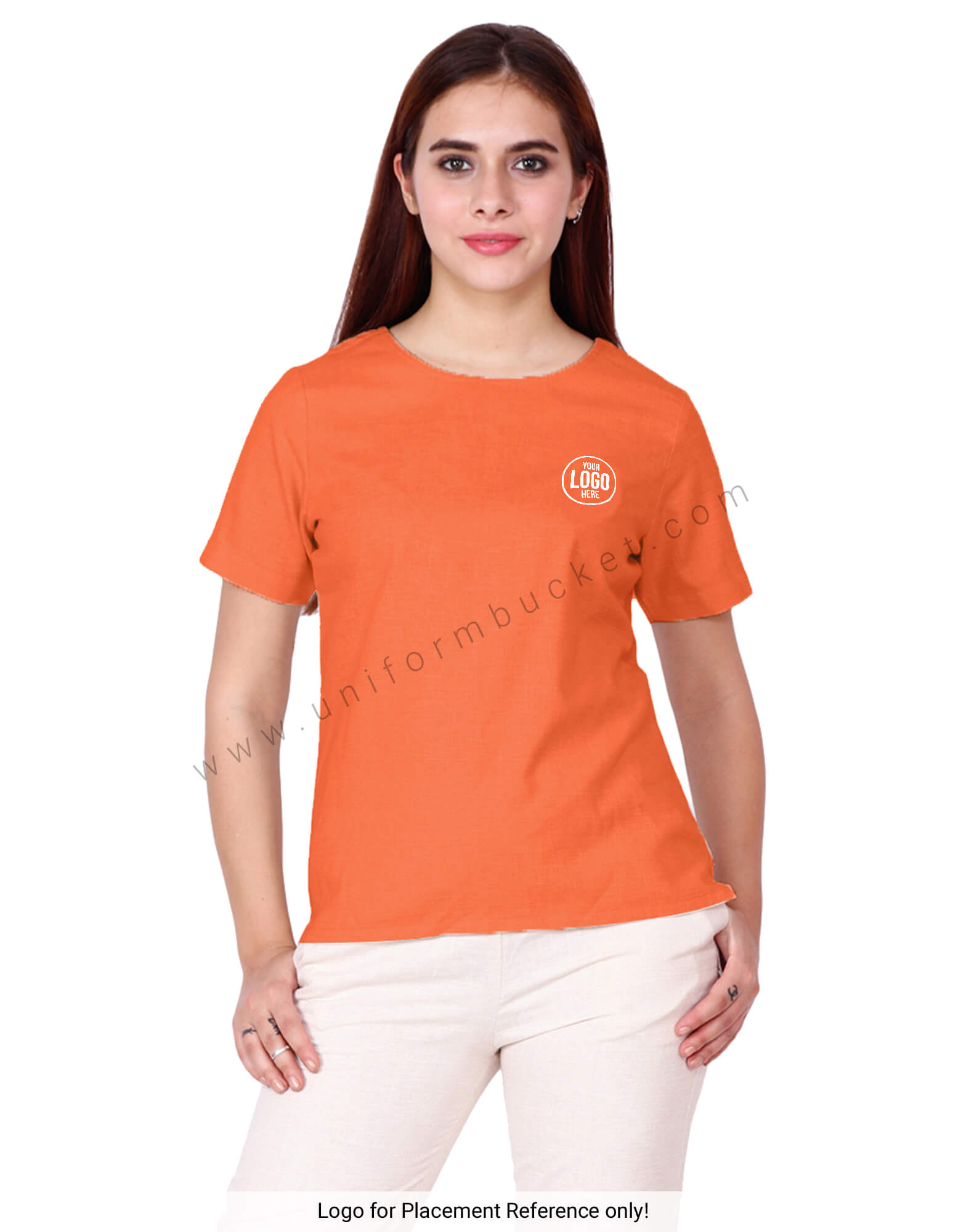 Half Sleeves Round Neck Orange Top view 1