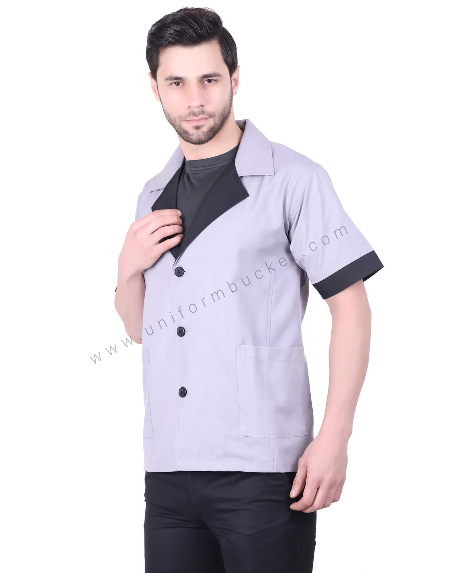 Grey and Black Lapel Collar Shirt view 1
