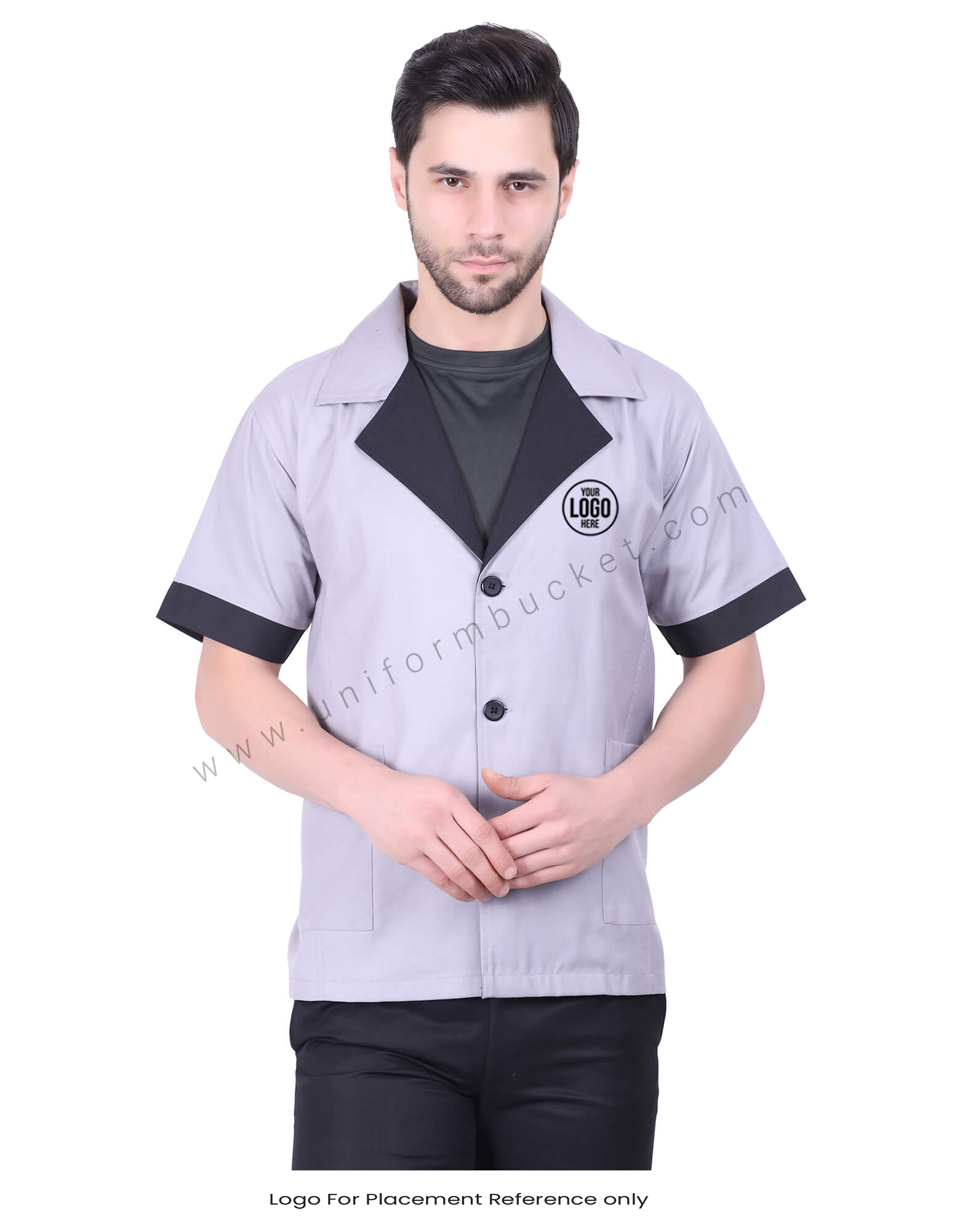 Grey and Black Lapel Collar Shirt thumbnail 4