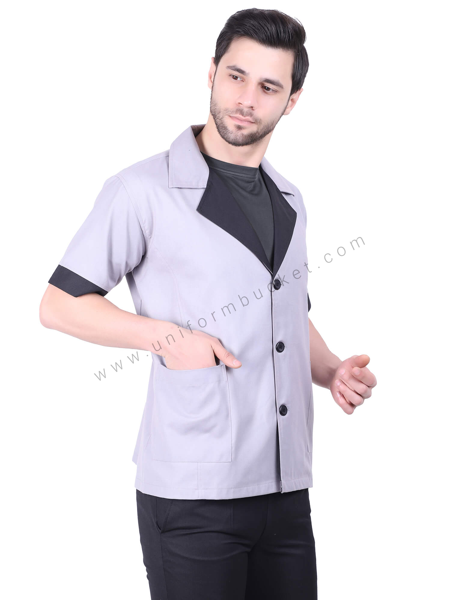 Grey and Black Lapel Collar Shirt thumbnail 2