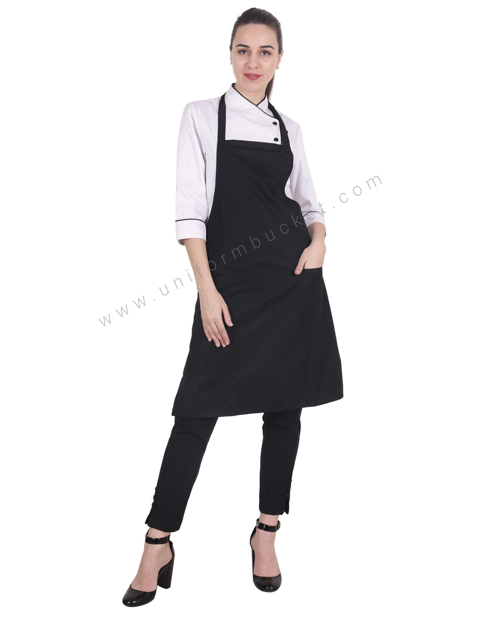 Knee Length Black Bib Apron view 1