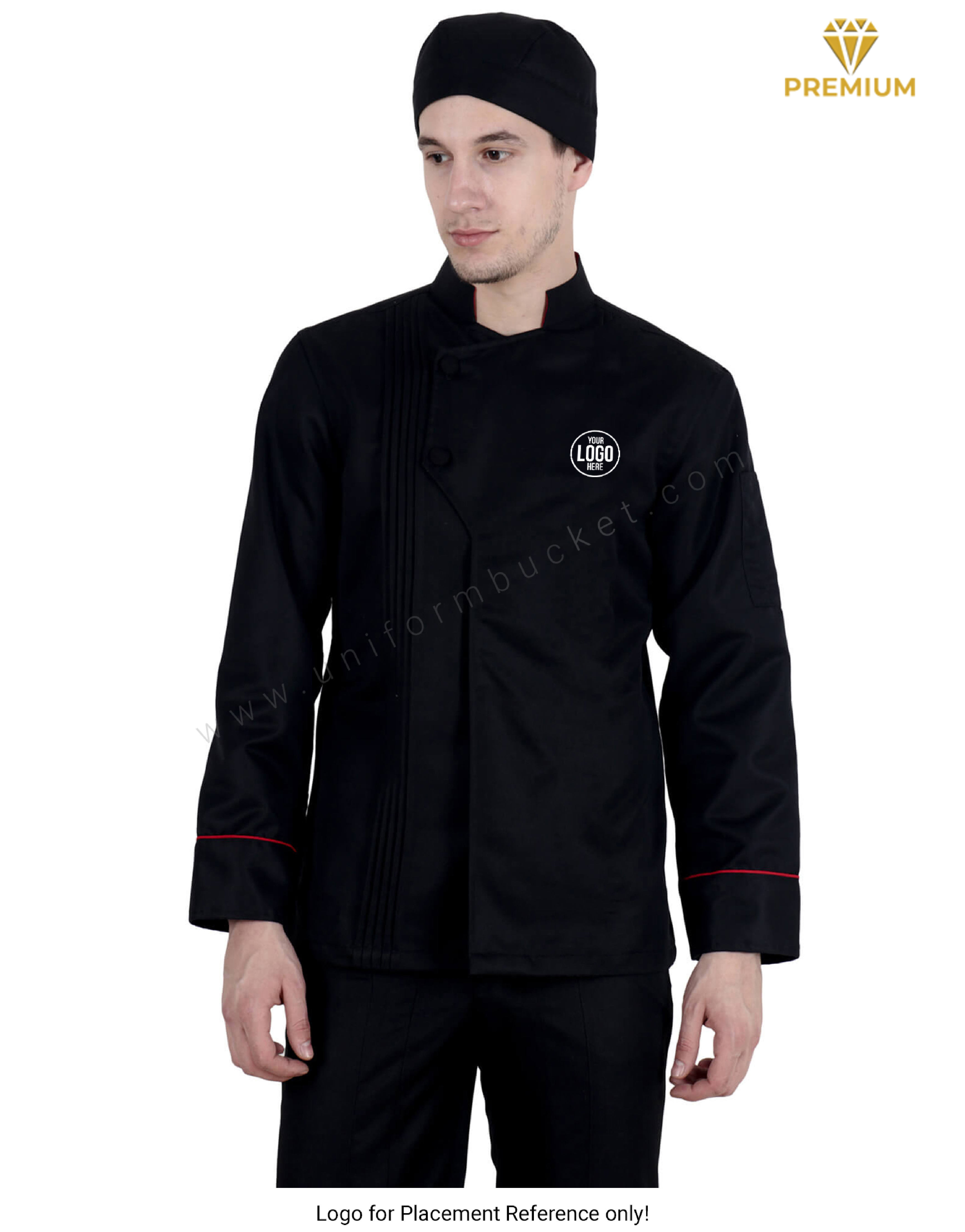 Classic Chef Coat With Pin Tucks and Red Trims view 5