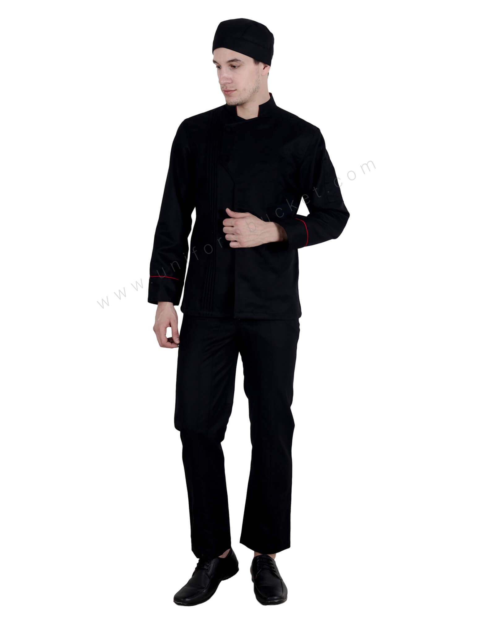 Classic Chef Coat With Pin Tucks and Red Trims view 3