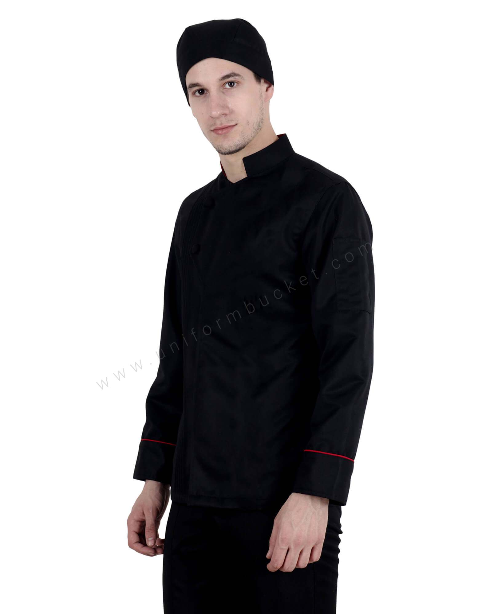 Classic Chef Coat With Pin Tucks and Red Trims view 4