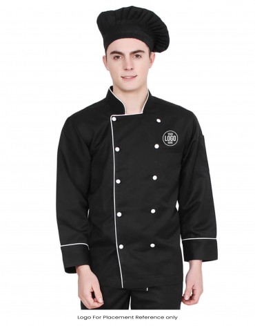 Black Chef Coat With White Piping view 1