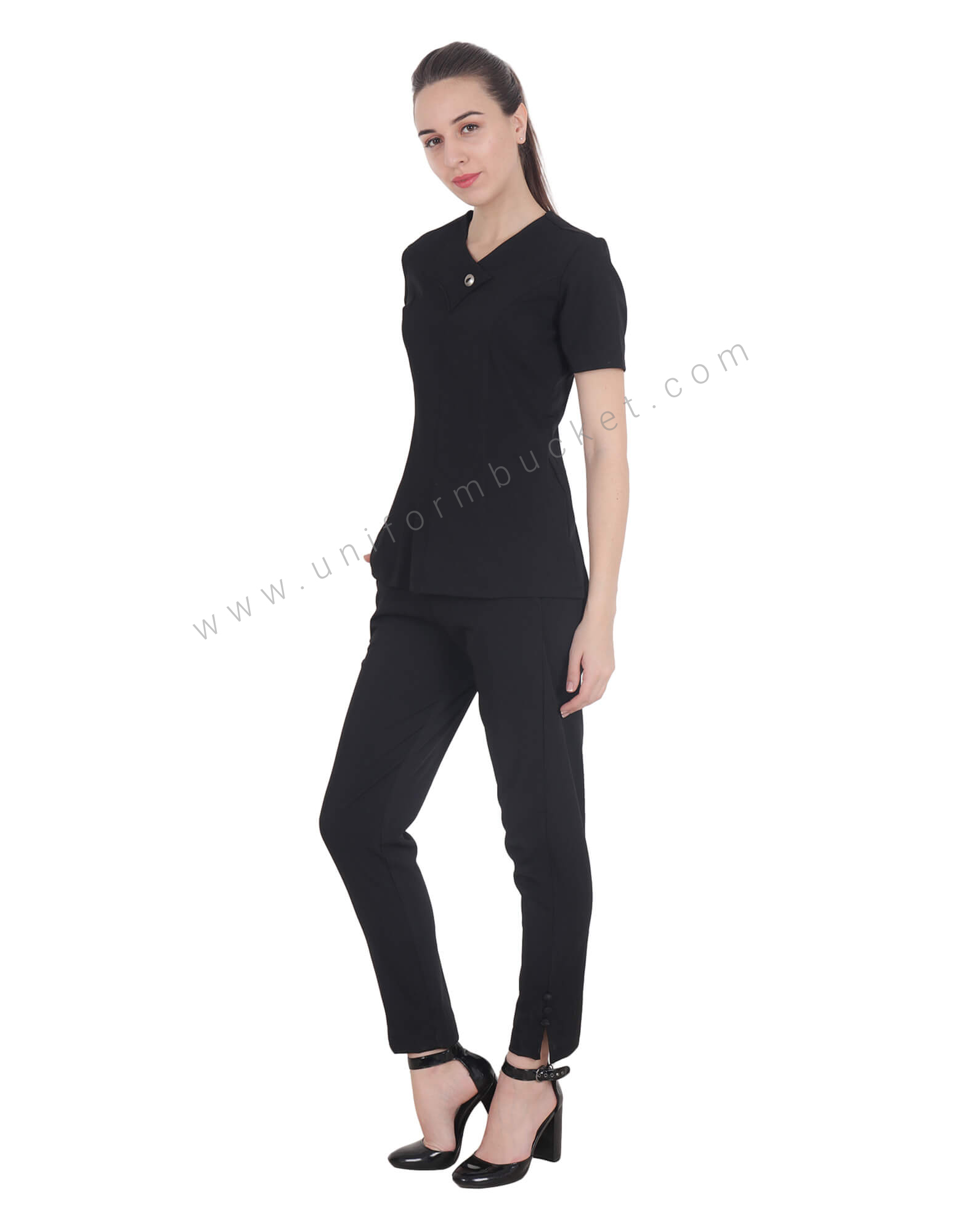 Black Formal Tunic With Center Button thumbnail 2