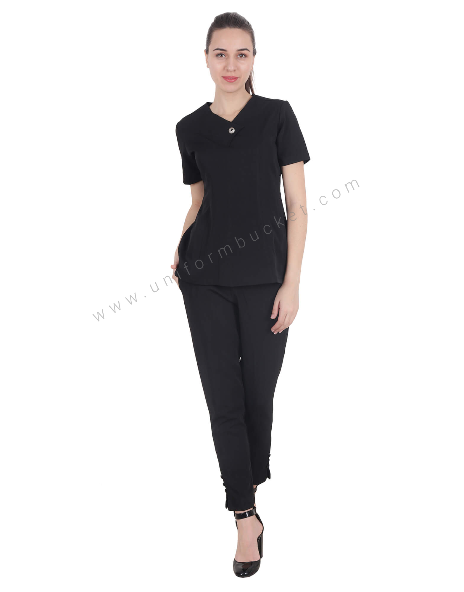Black Formal Tunic With Center Button view 1
